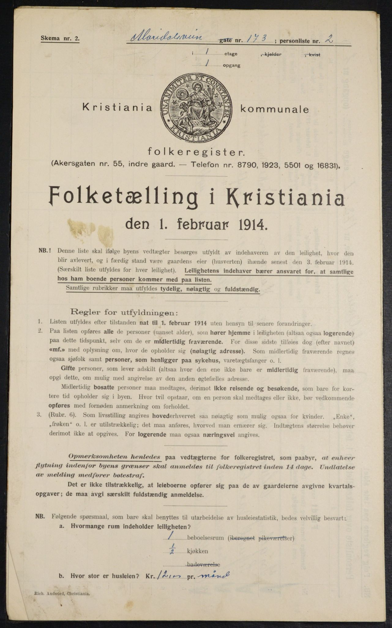 OBA, Municipal Census 1914 for Kristiania, 1914, p. 62268