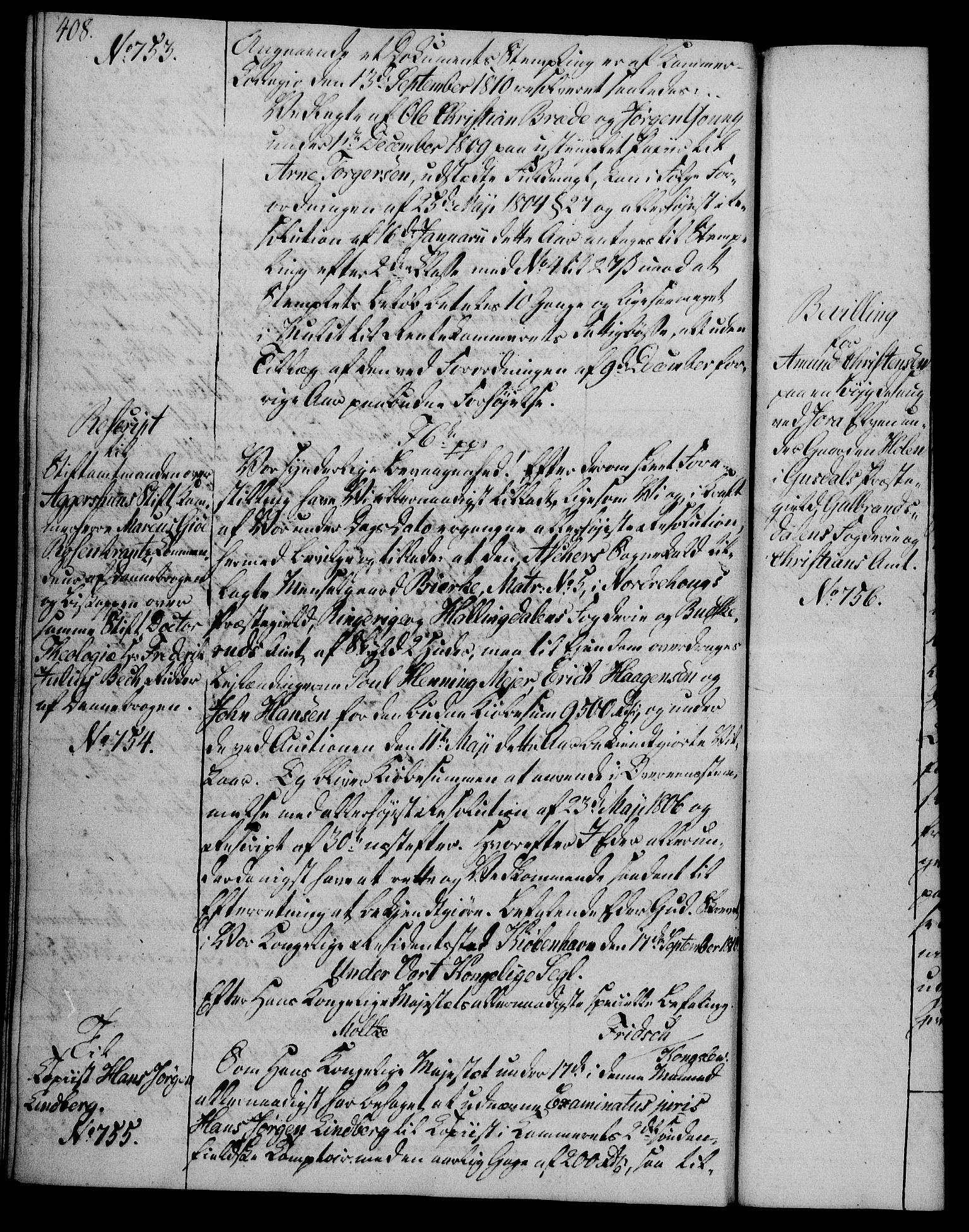 Rentekammeret, Kammerkanselliet, AV/RA-EA-3111/G/Gg/Gga/L0019: Norsk ekspedisjonsprotokoll med register (merket RK 53.19), 1807-1810, p. 408