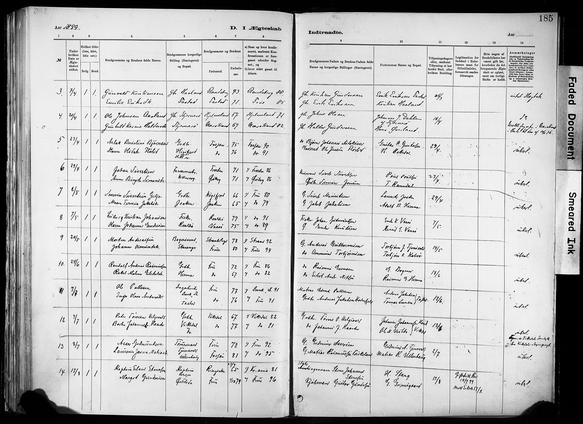 Hetland sokneprestkontor, SAST/A-101826/30/30BA/L0011: Parish register (official) no. A 11, 1884-1911, p. 185