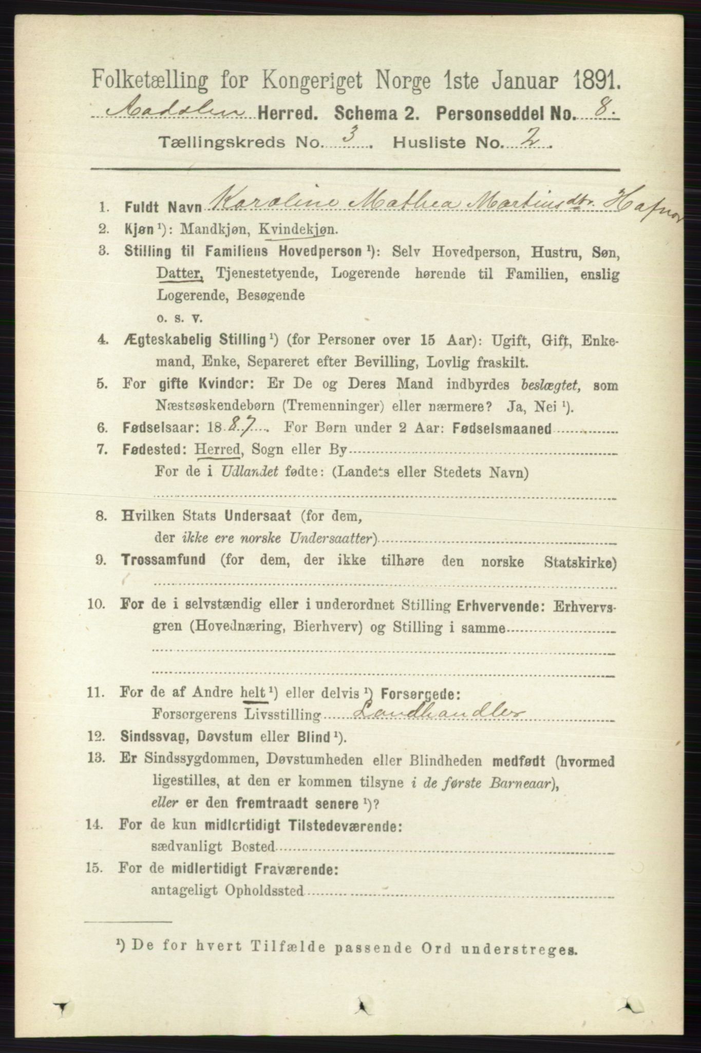 RA, 1891 census for 0614 Ådal, 1891, p. 1047