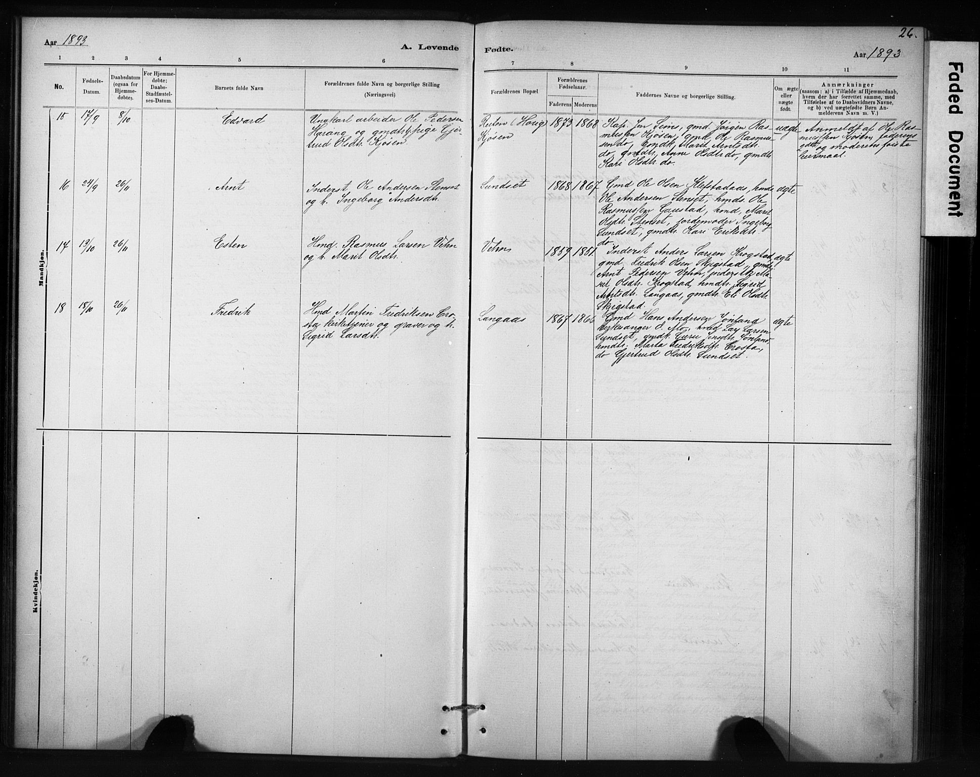 Ministerialprotokoller, klokkerbøker og fødselsregistre - Sør-Trøndelag, AV/SAT-A-1456/694/L1127: Parish register (official) no. 694A01, 1887-1905, p. 26