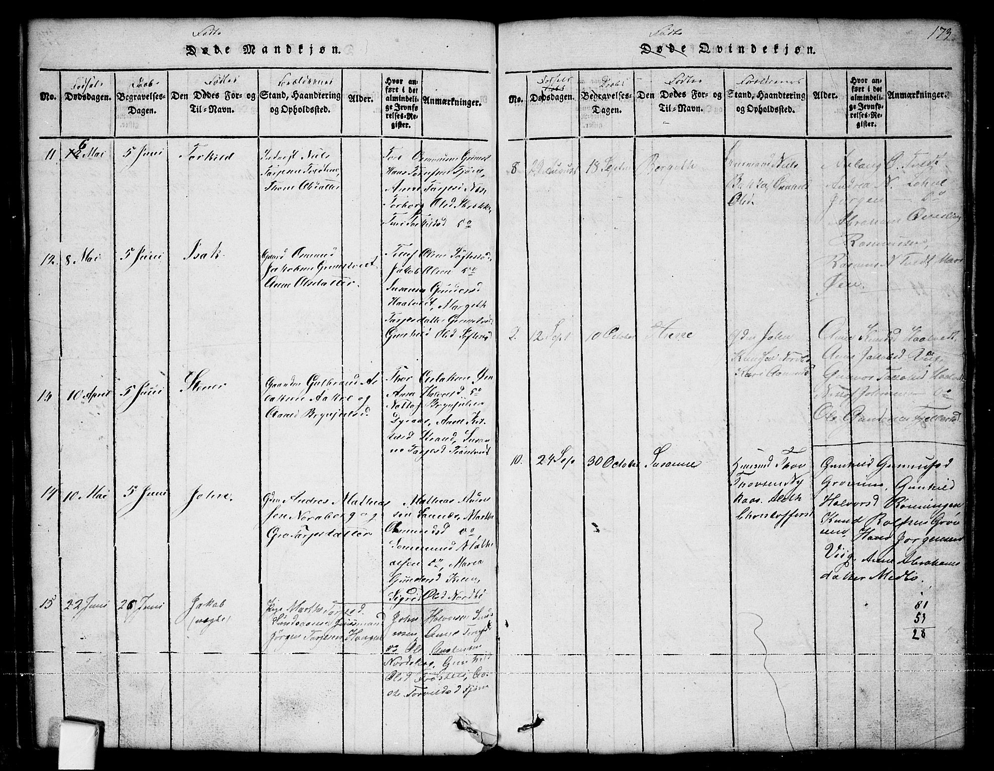 Nissedal kirkebøker, SAKO/A-288/G/Ga/L0001: Parish register (copy) no. I 1, 1814-1860, p. 173