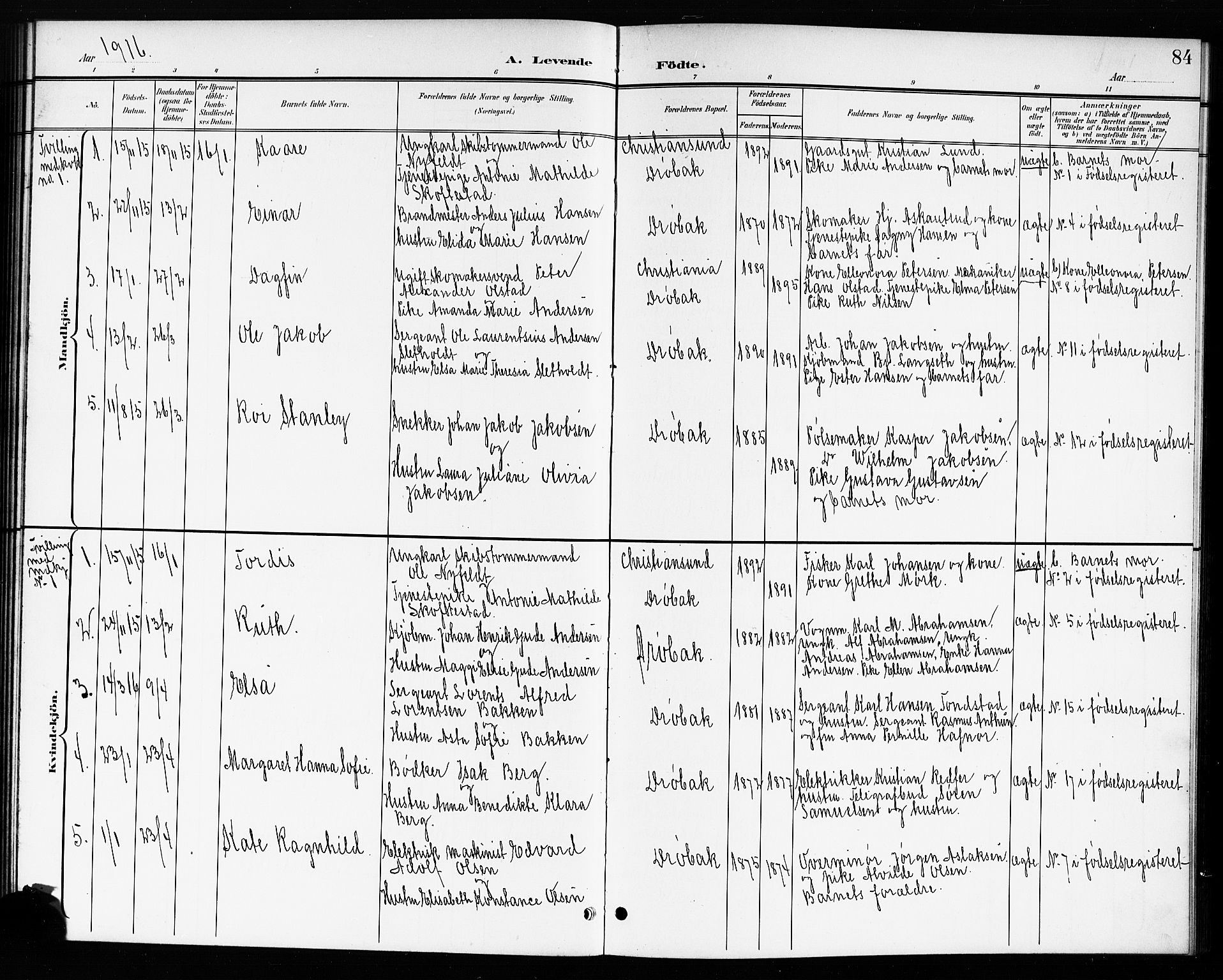 Drøbak prestekontor Kirkebøker, AV/SAO-A-10142a/G/Ga/L0001: Parish register (copy) no. I 1, 1897-1917, p. 84