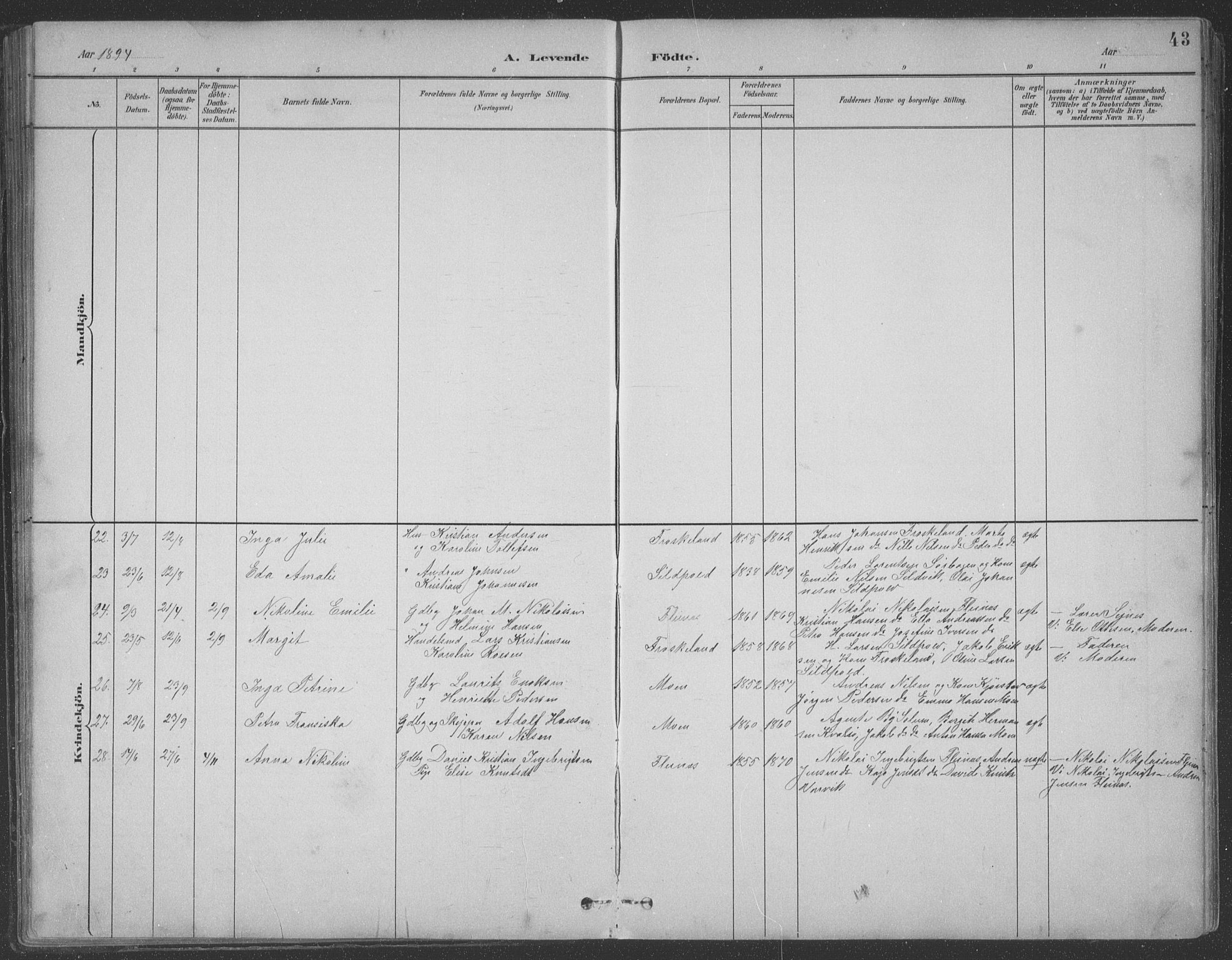 Ministerialprotokoller, klokkerbøker og fødselsregistre - Nordland, SAT/A-1459/890/L1290: Parish register (copy) no. 890C01, 1882-1911, p. 43