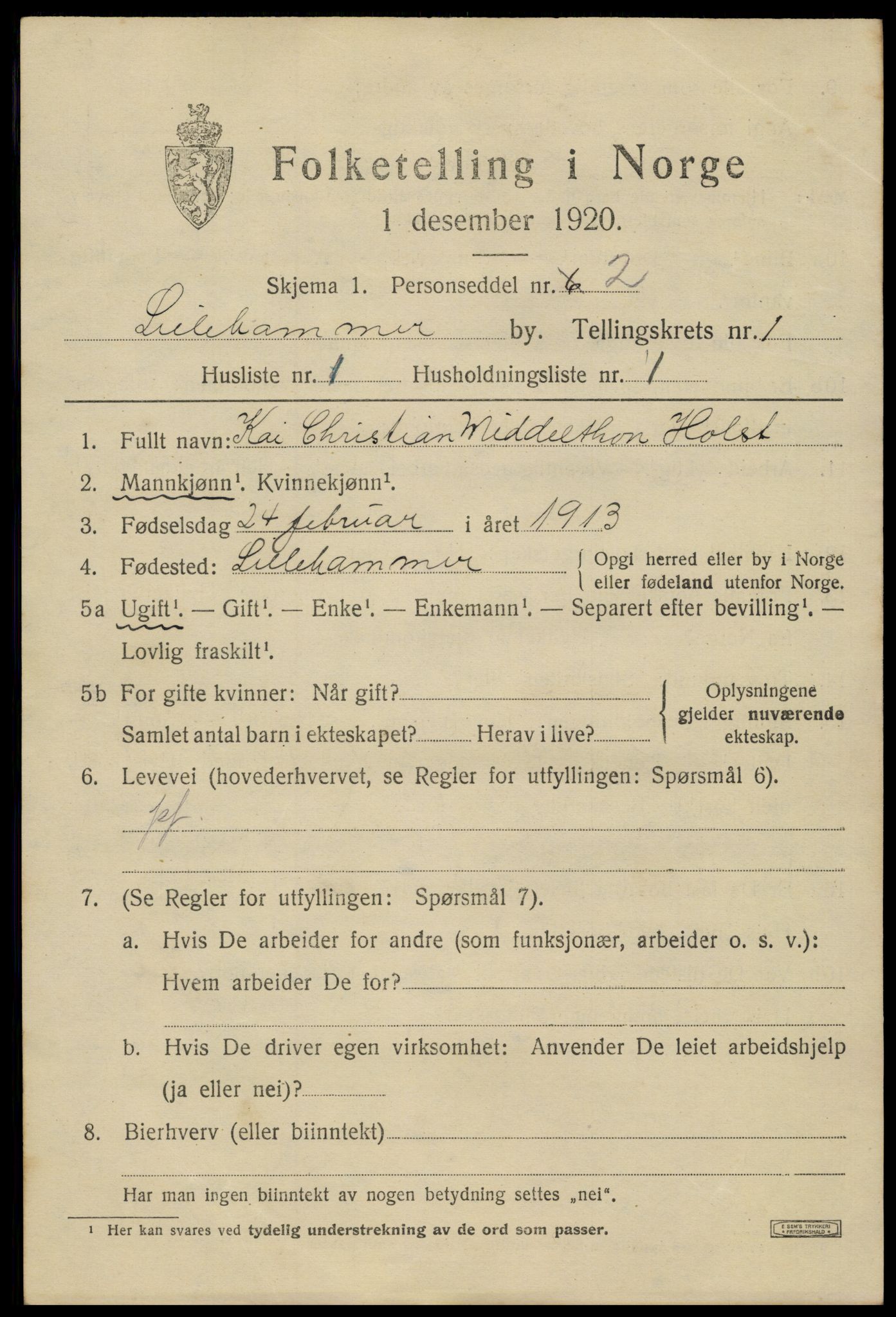 SAH, 1920 census for Lillehammer, 1920, p. 3736