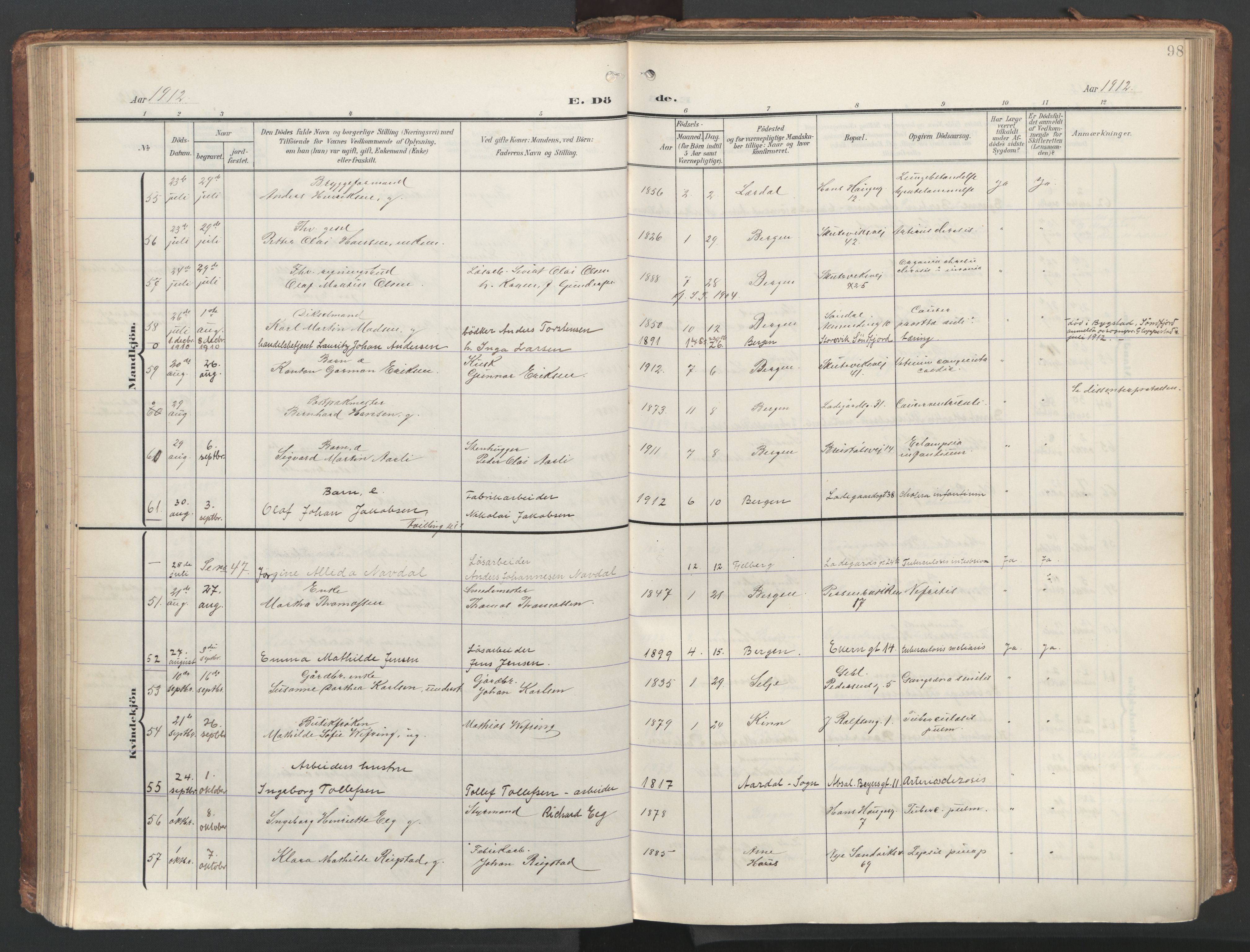 Sandviken Sokneprestembete, AV/SAB-A-77601/H/Ha/L0019: Parish register (official) no. E 2, 1905-1933, p. 98