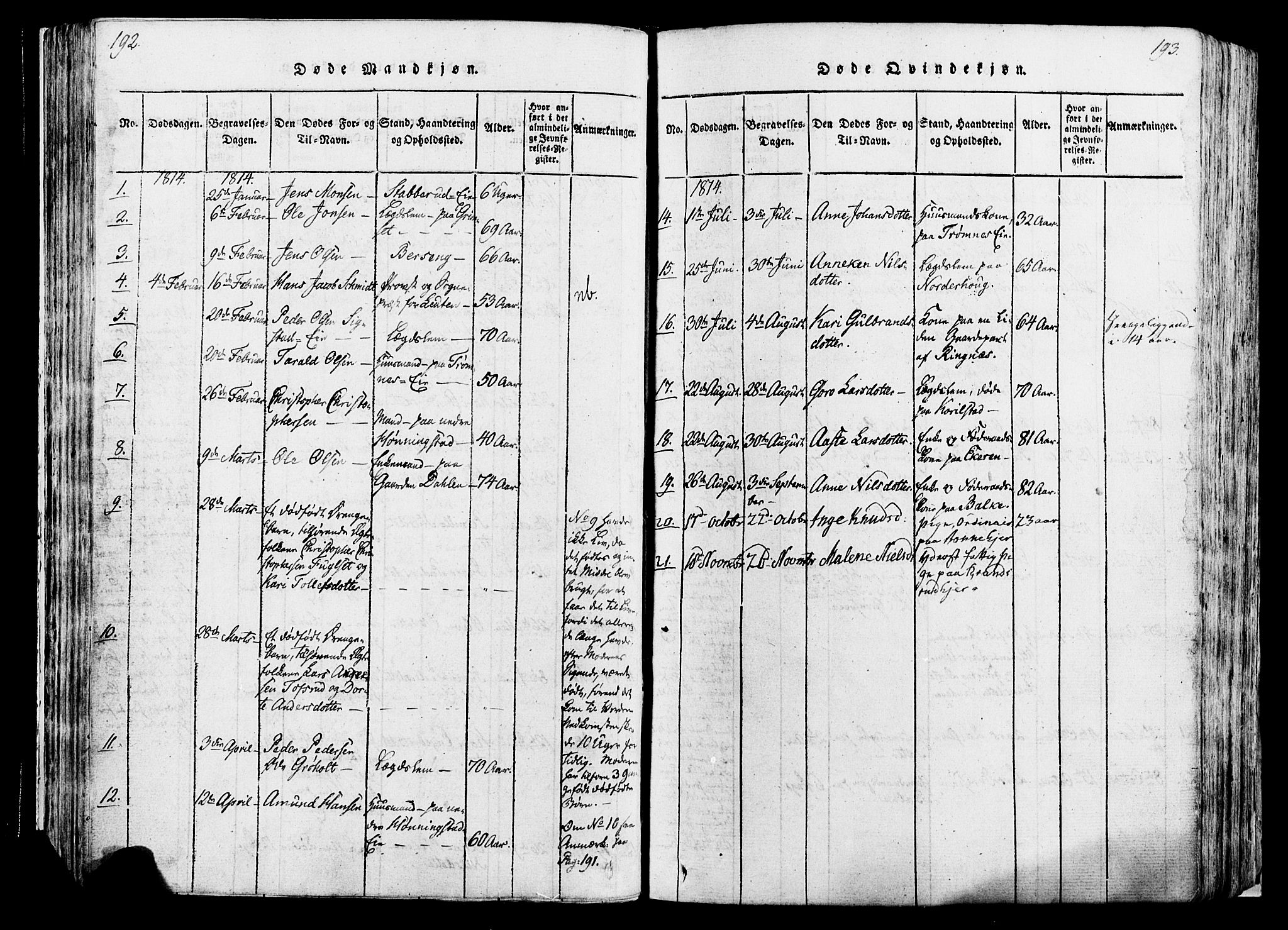 Løten prestekontor, SAH/PREST-022/K/Ka/L0005: Parish register (official) no. 5, 1814-1832, p. 192-193