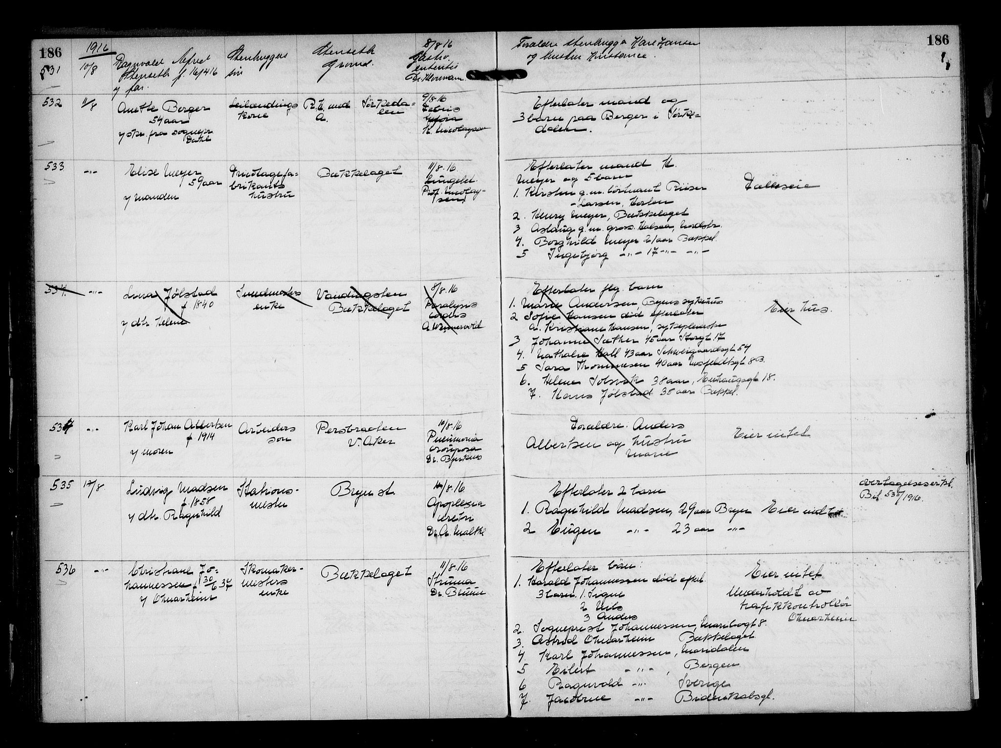 Aker kriminaldommer, skifte- og auksjonsforvalterembete, AV/SAO-A-10452/H/Hb/Hba/Hbaa/L0004: Dødsfallsprotokoll, 1914-1918, p. 186