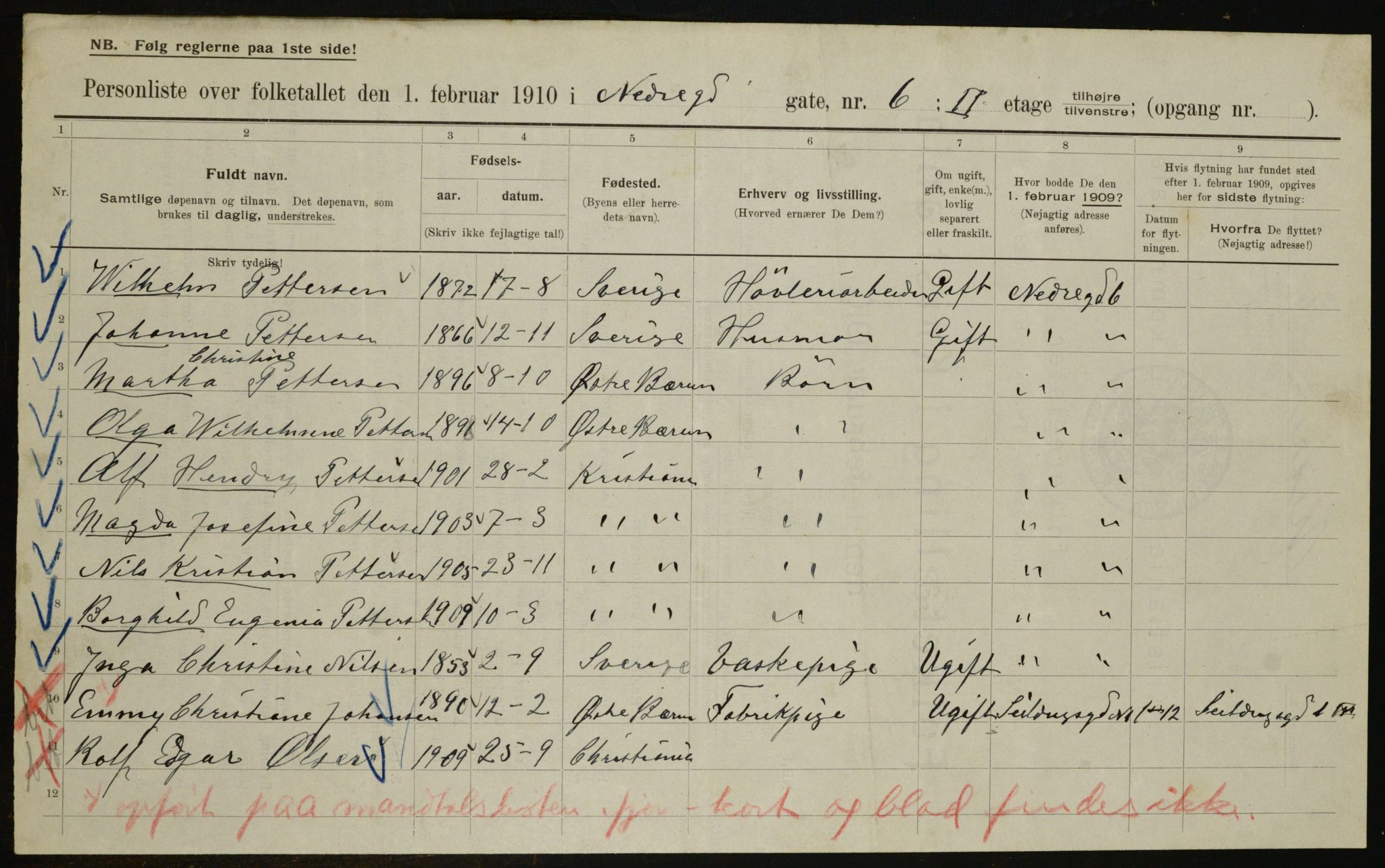 OBA, Municipal Census 1910 for Kristiania, 1910, p. 66848