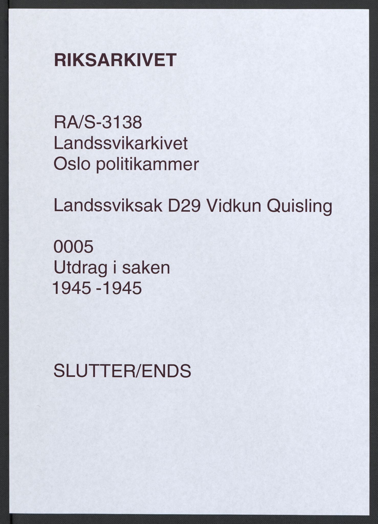 Landssvikarkivet, Oslo politikammer, AV/RA-S-3138-01/D/Da/L0003: Dnr. 29, 1945, p. 3221