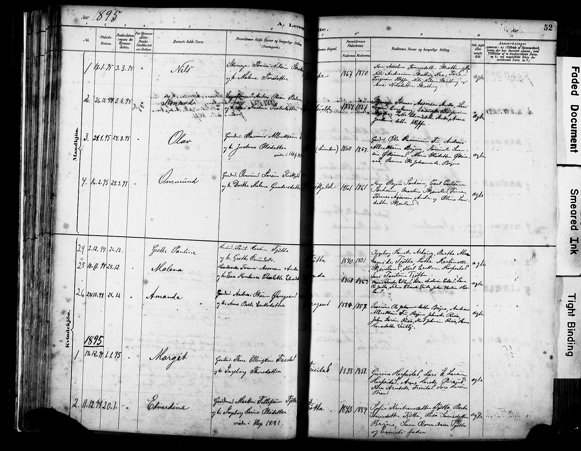 Klepp sokneprestkontor, SAST/A-101803/001/3/30BA/L0009: Parish register (official) no. A 7, 1886-1915, p. 52