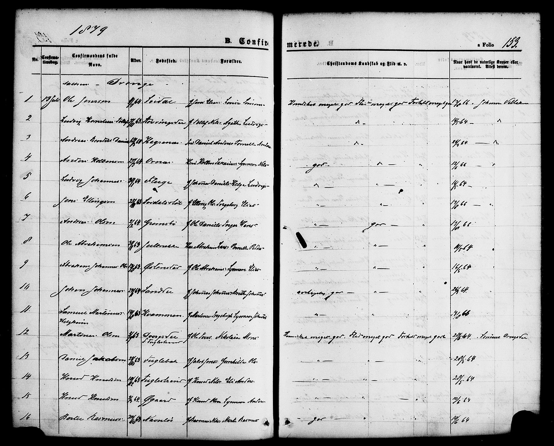 Jølster sokneprestembete, SAB/A-80701/H/Haa/Haaa/L0011: Parish register (official) no. A 11, 1866-1881, p. 153