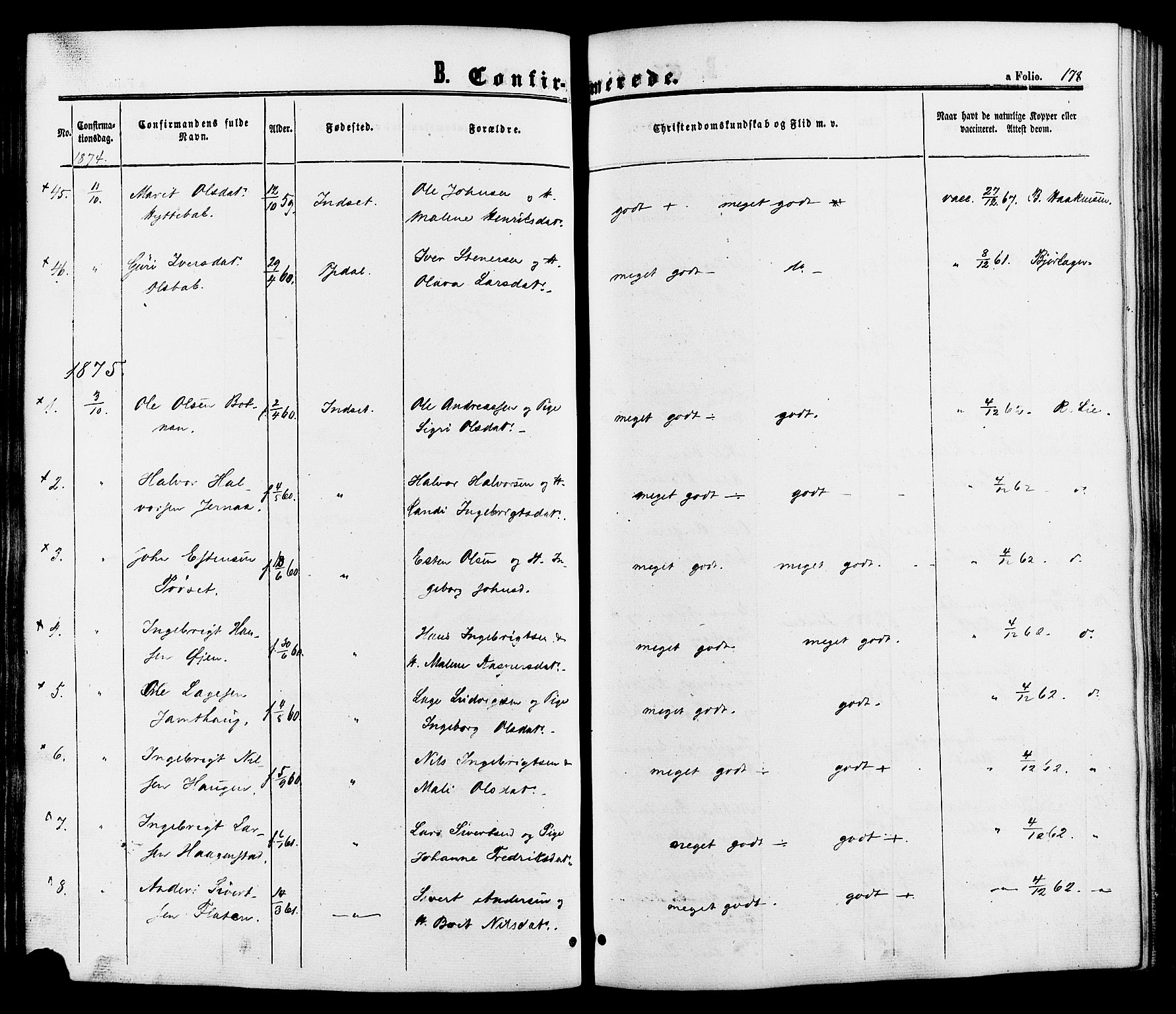 Kvikne prestekontor, SAH/PREST-064/H/Ha/Haa/L0006: Parish register (official) no. 6, 1863-1886, p. 178