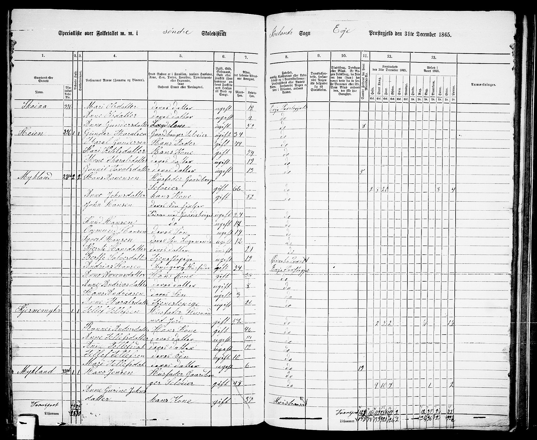 RA, 1865 census for Evje, 1865, p. 161