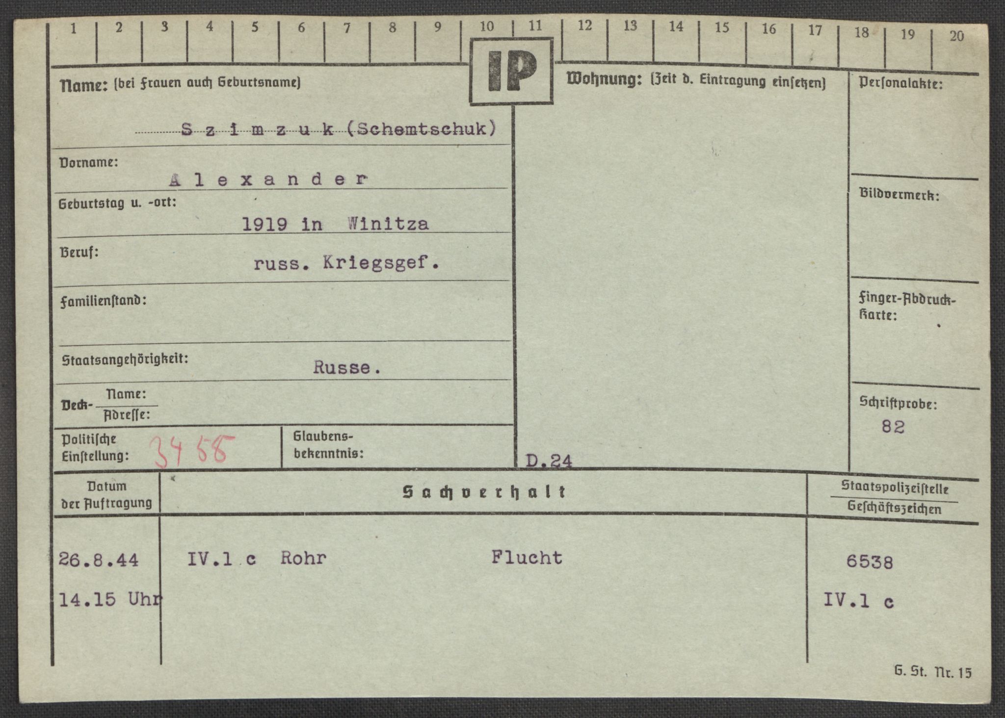 Befehlshaber der Sicherheitspolizei und des SD, AV/RA-RAFA-5969/E/Ea/Eaa/L0009: Register over norske fanger i Møllergata 19: Ru-Sy, 1940-1945, p. 1658