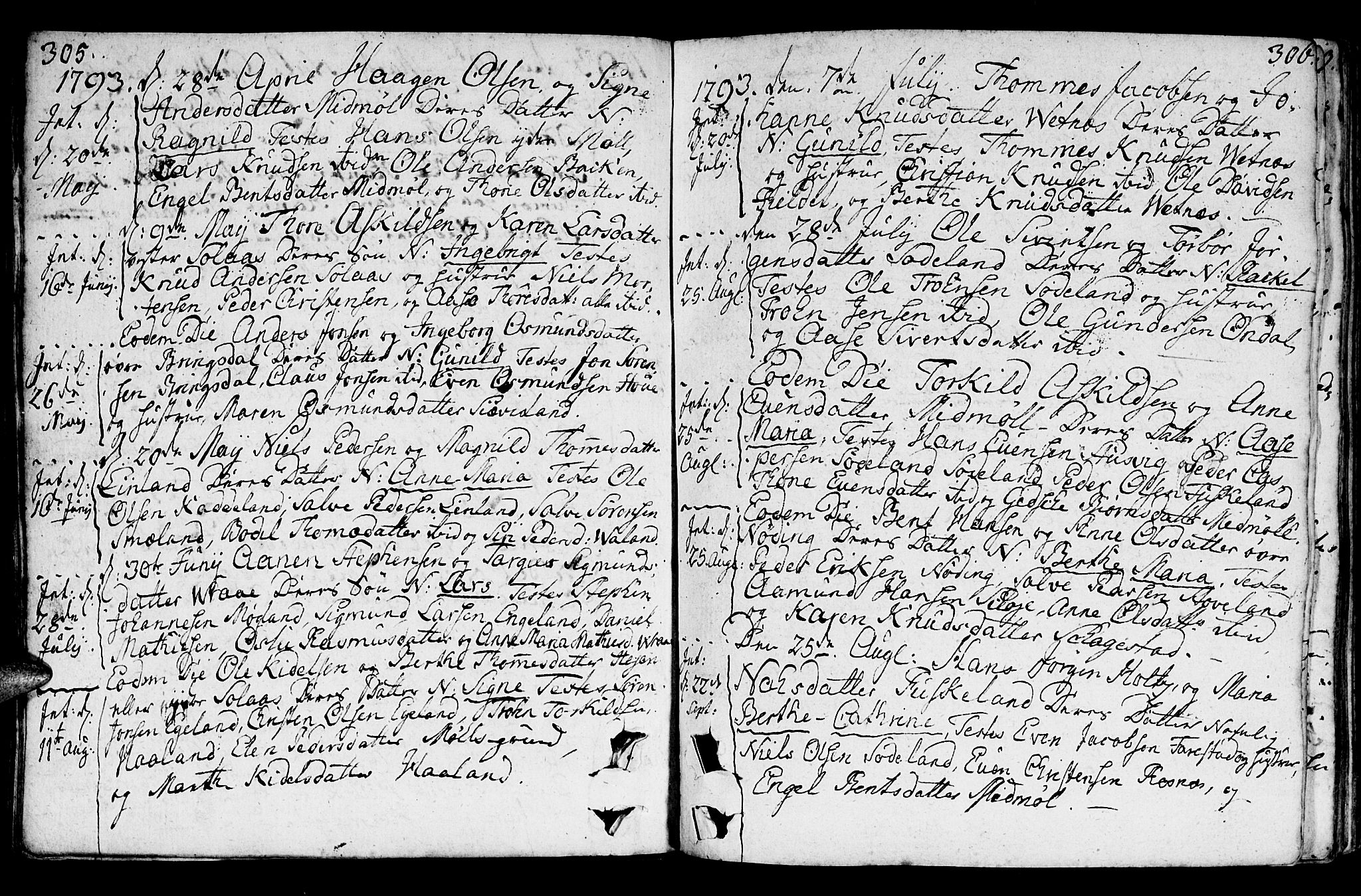 Holum sokneprestkontor, AV/SAK-1111-0022/F/Fa/Faa/L0003: Parish register (official) no. A 3, 1780-1821, p. 305-306