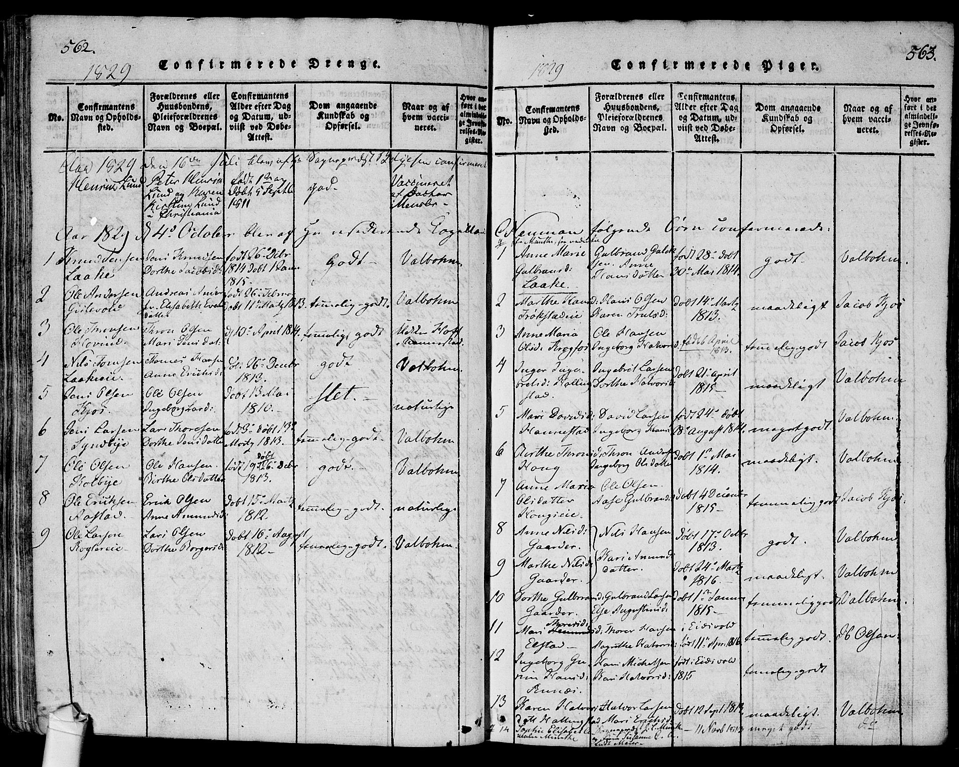 Ullensaker prestekontor Kirkebøker, SAO/A-10236a/G/Ga/L0001: Parish register (copy) no. I 1, 1815-1835, p. 562-563