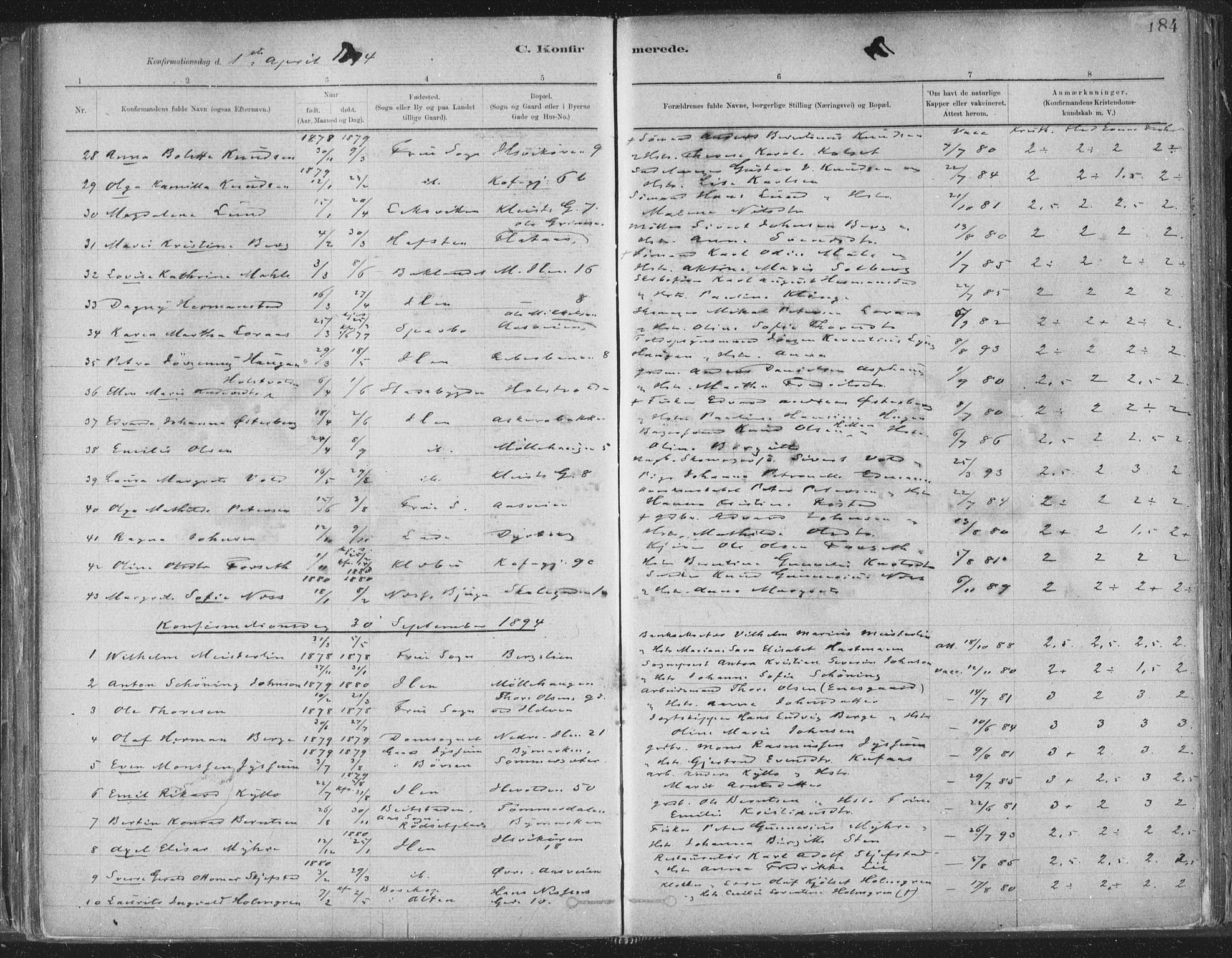 Ministerialprotokoller, klokkerbøker og fødselsregistre - Sør-Trøndelag, AV/SAT-A-1456/603/L0162: Parish register (official) no. 603A01, 1879-1895, p. 184