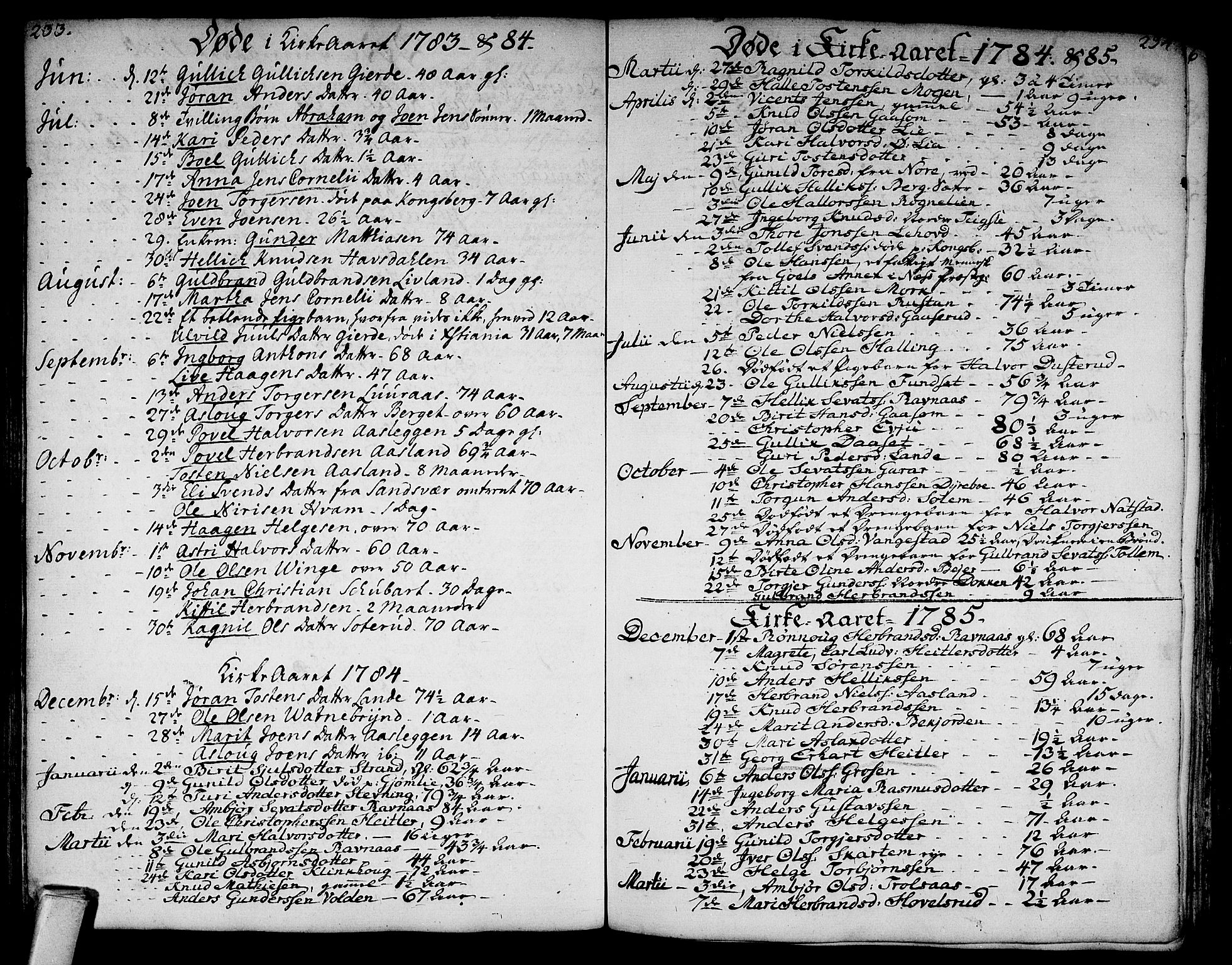 Flesberg kirkebøker, AV/SAKO-A-18/F/Fa/L0003: Parish register (official) no. I 3, 1748-1790, p. 233-234
