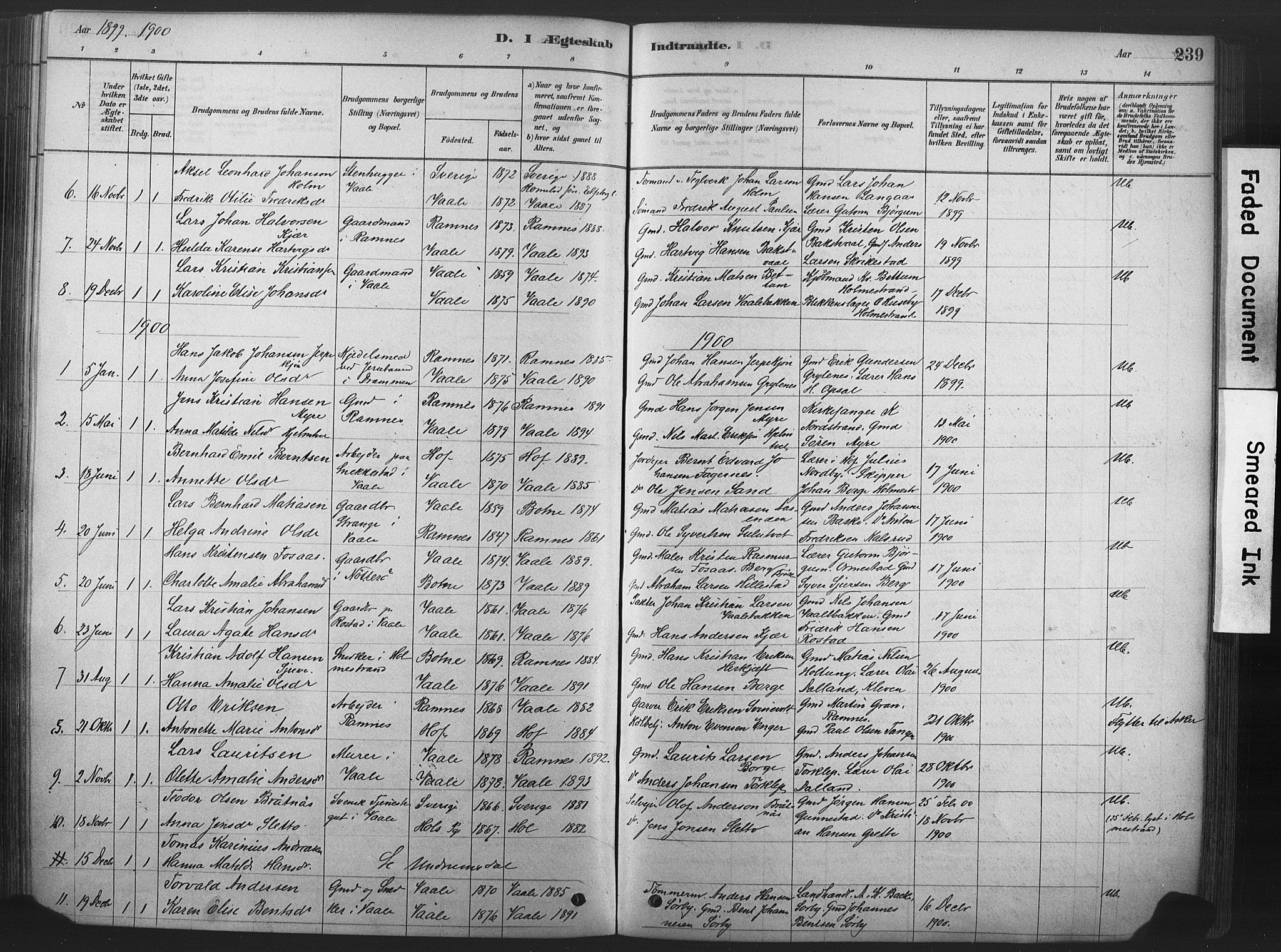 Våle kirkebøker, SAKO/A-334/F/Fa/L0011: Parish register (official) no. I 11, 1878-1906, p. 239