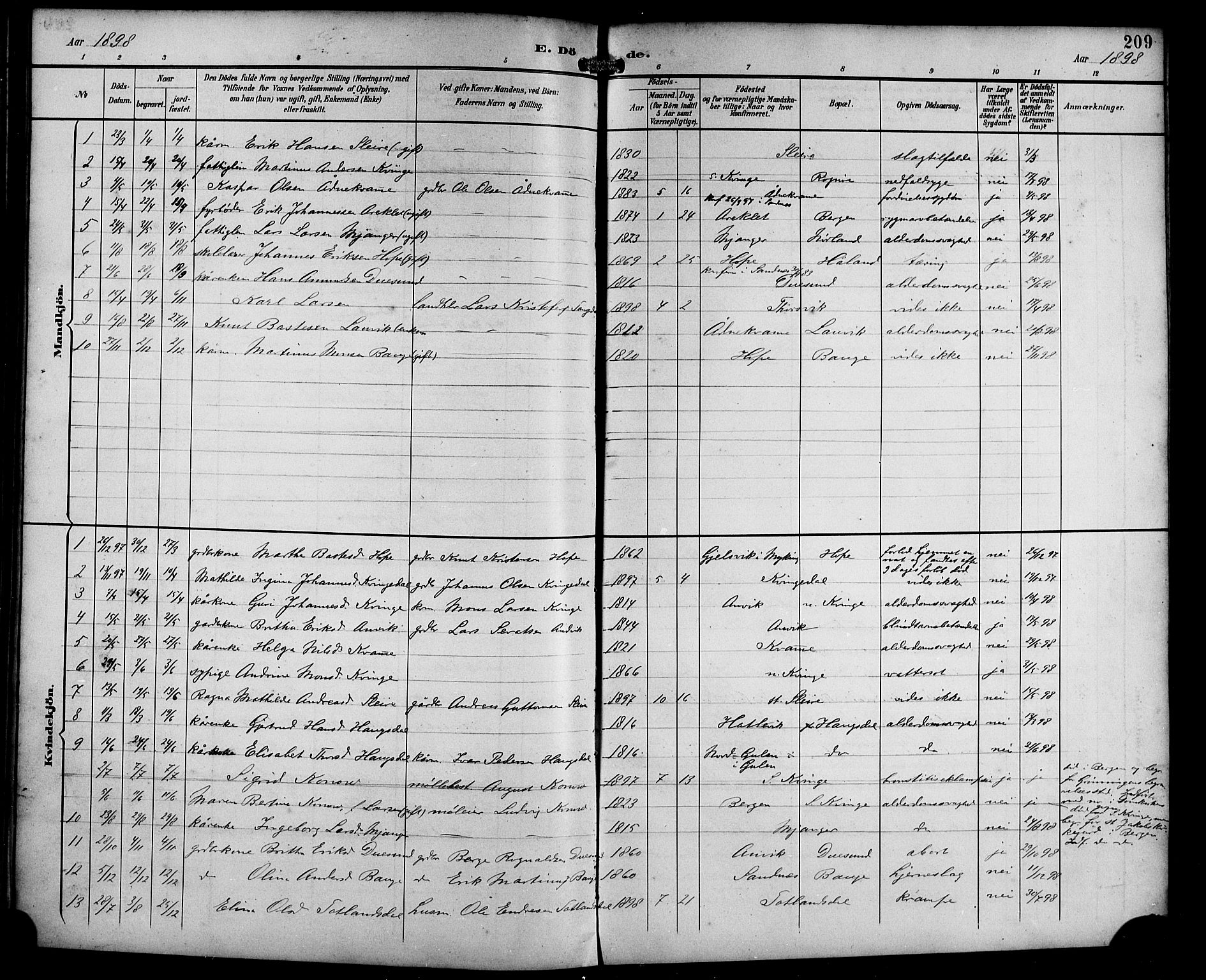 Masfjorden Sokneprestembete, SAB/A-77001: Parish register (copy) no. B 1, 1892-1913, p. 209