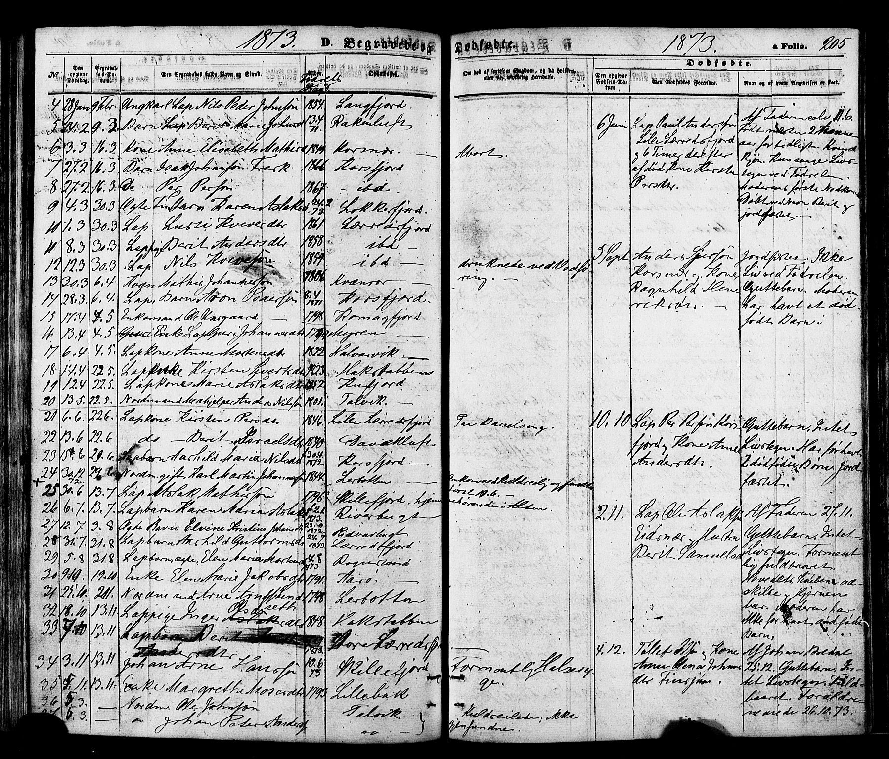 Talvik sokneprestkontor, SATØ/S-1337/H/Ha/L0011kirke: Parish register (official) no. 11, 1864-1877, p. 205