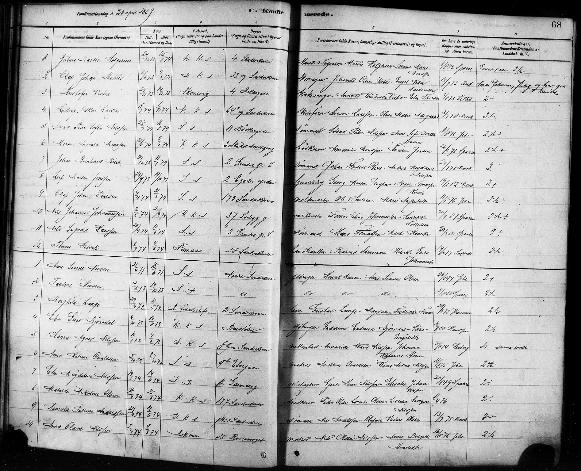 Sandviken Sokneprestembete, SAB/A-77601/H/Ha/L0002: Parish register (official) no. A 2, 1878-1896, p. 68