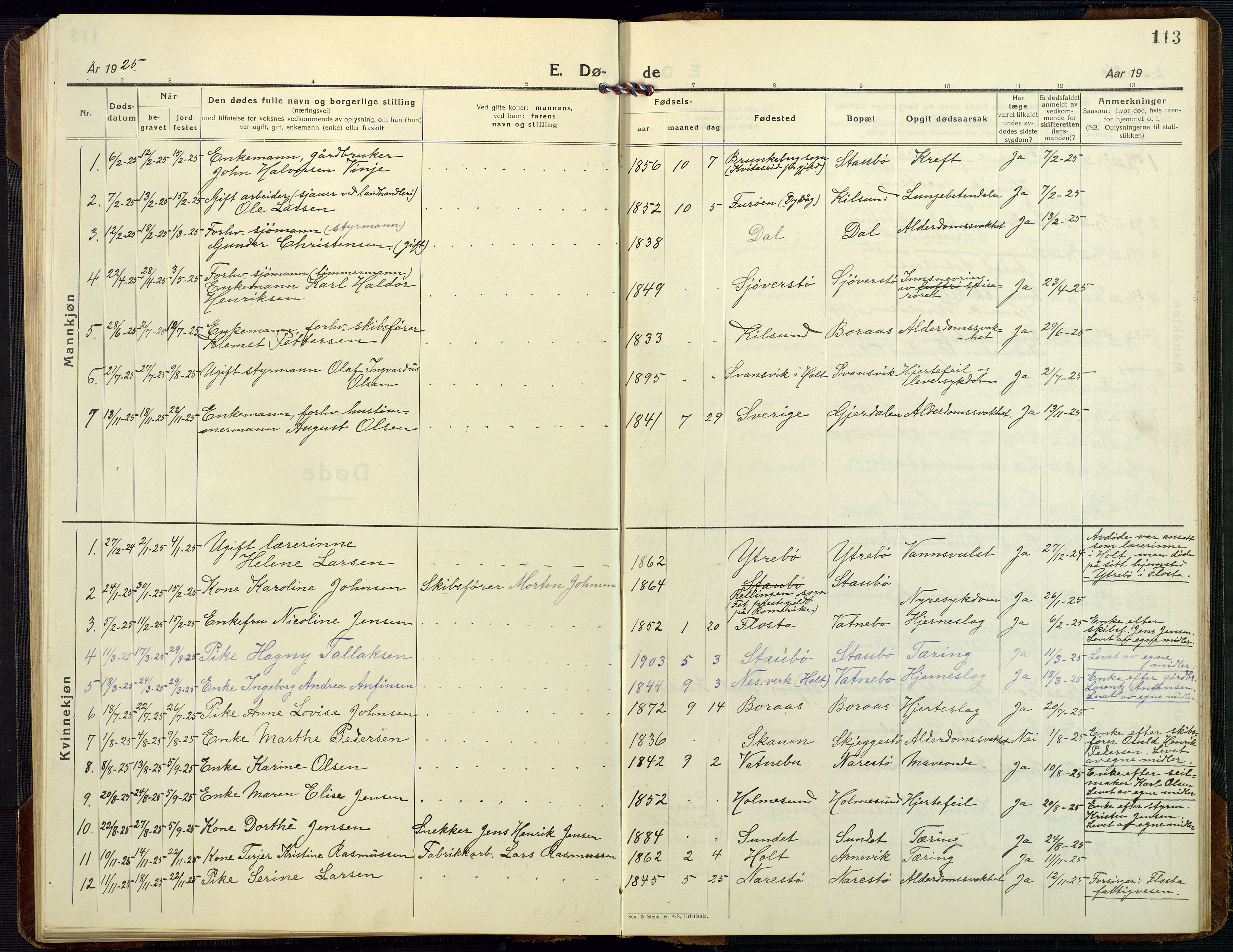 Dypvåg sokneprestkontor, SAK/1111-0007/F/Fb/Fbb/L0006: Parish register (copy) no. B 6, 1925-1954, p. 113