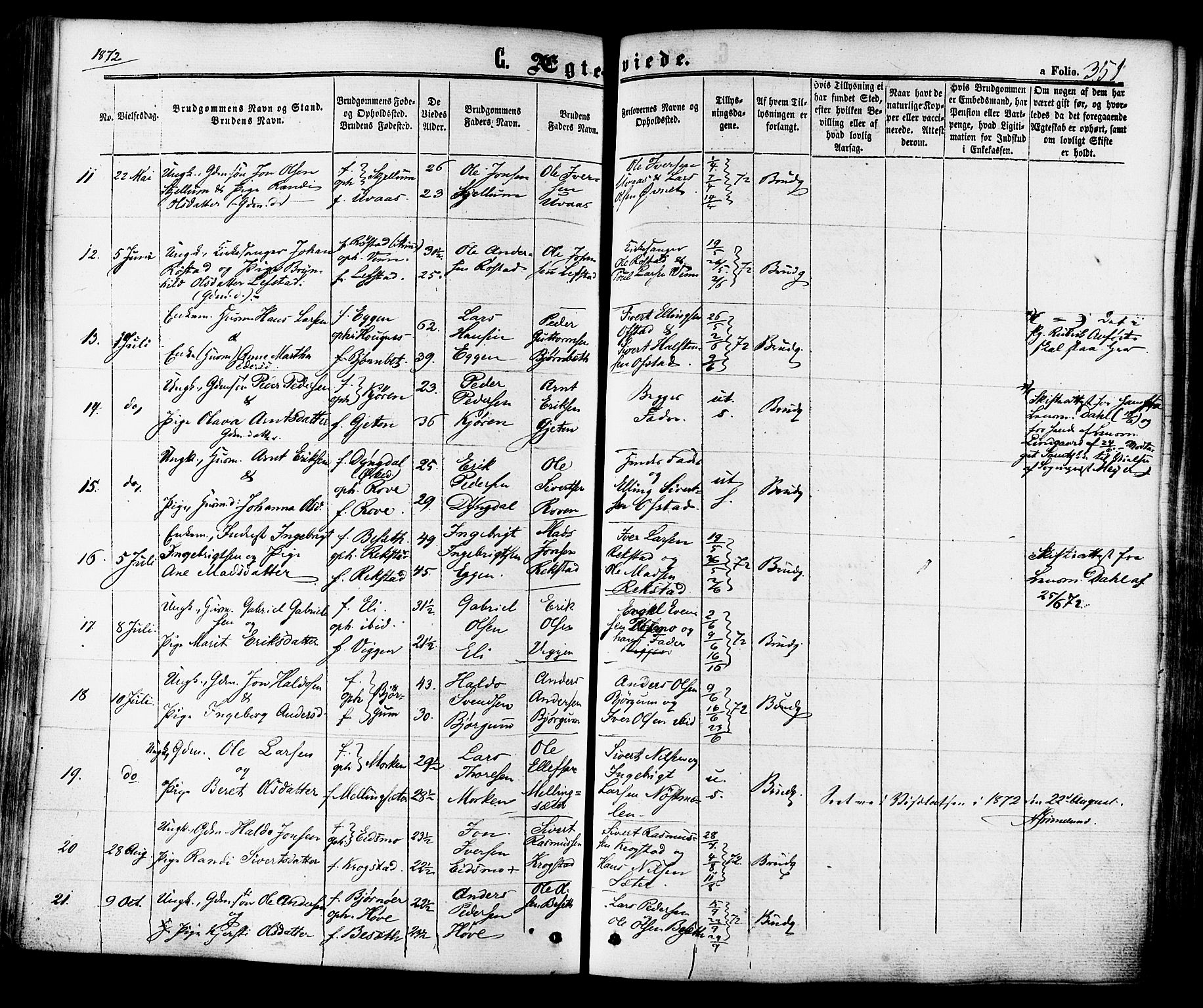 Ministerialprotokoller, klokkerbøker og fødselsregistre - Sør-Trøndelag, SAT/A-1456/665/L0772: Parish register (official) no. 665A07, 1856-1878, p. 351