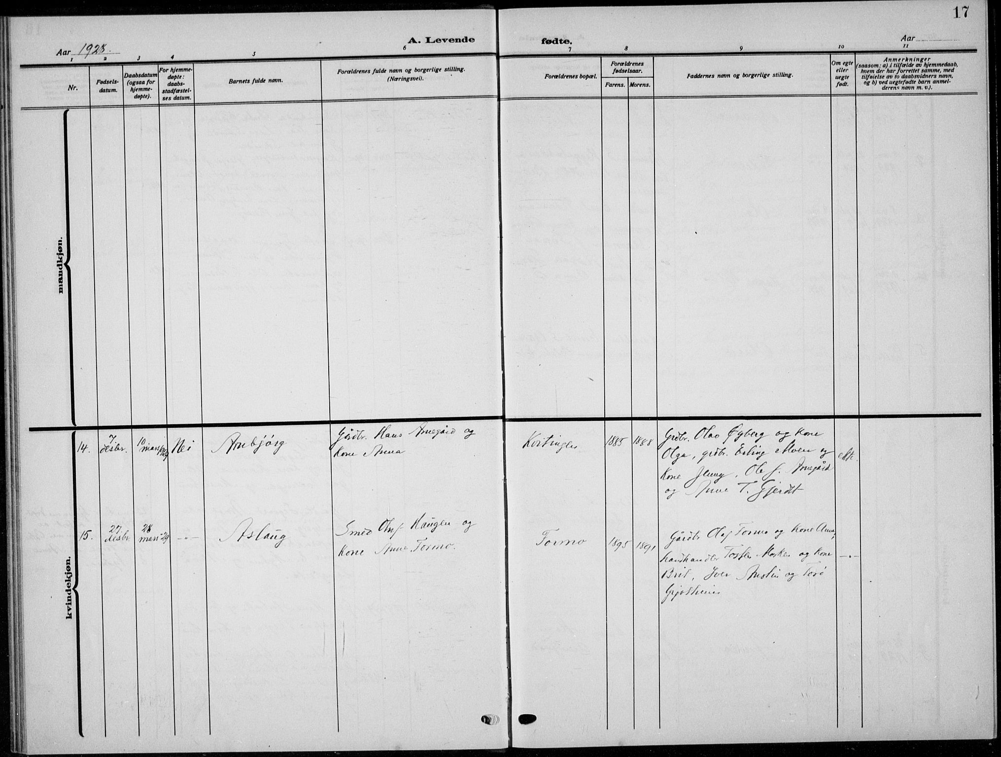 Skjåk prestekontor, AV/SAH-PREST-072/H/Ha/Hab/L0005: Parish register (copy) no. 5, 1922-1936, p. 17