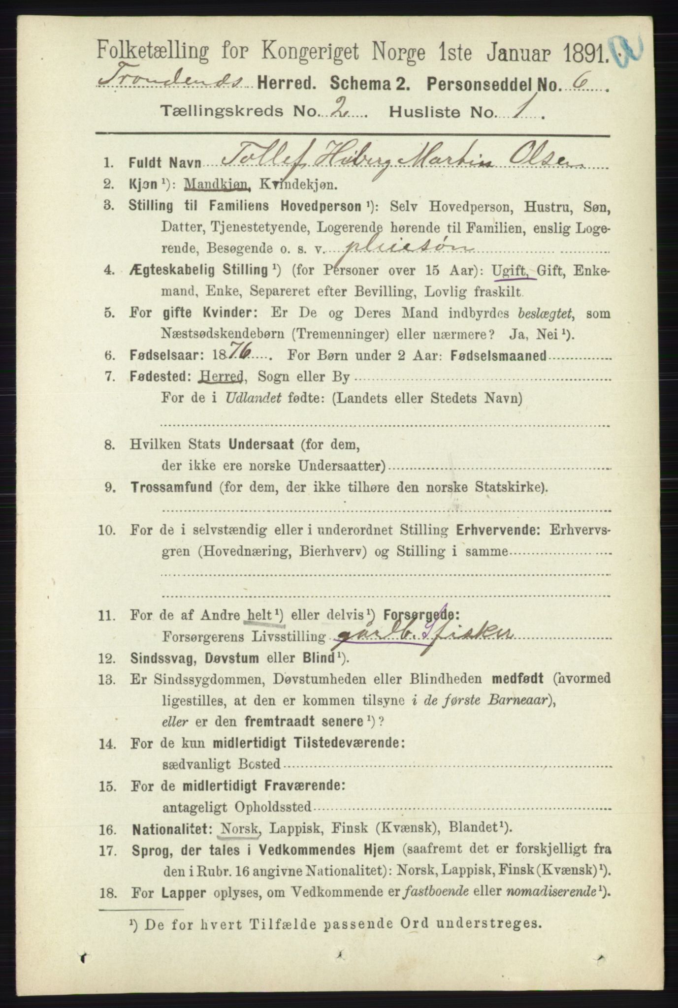 RA, 1891 census for 1914 Trondenes, 1891, p. 655