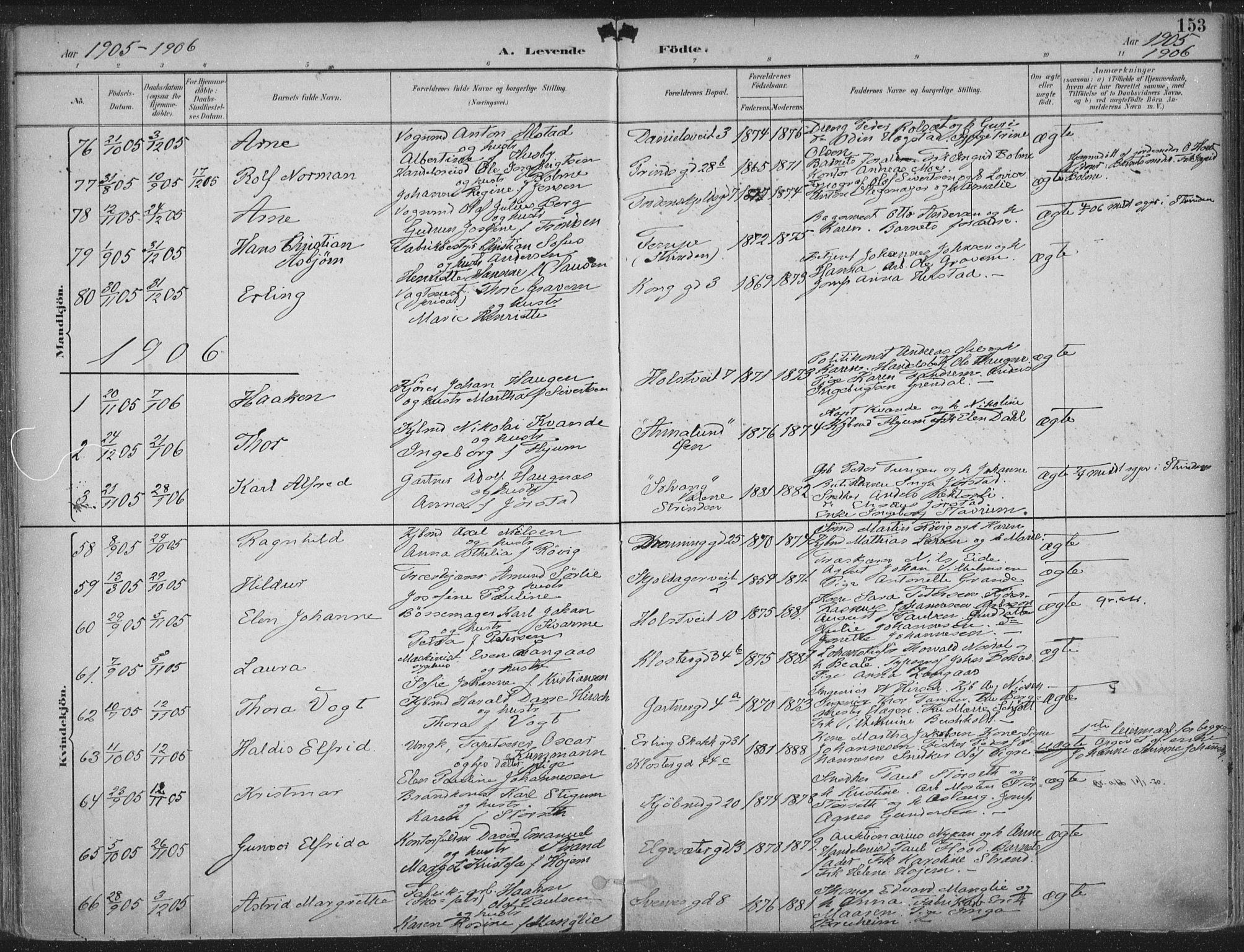 Ministerialprotokoller, klokkerbøker og fødselsregistre - Sør-Trøndelag, SAT/A-1456/601/L0062: Parish register (official) no. 601A30, 1891-1911, p. 153