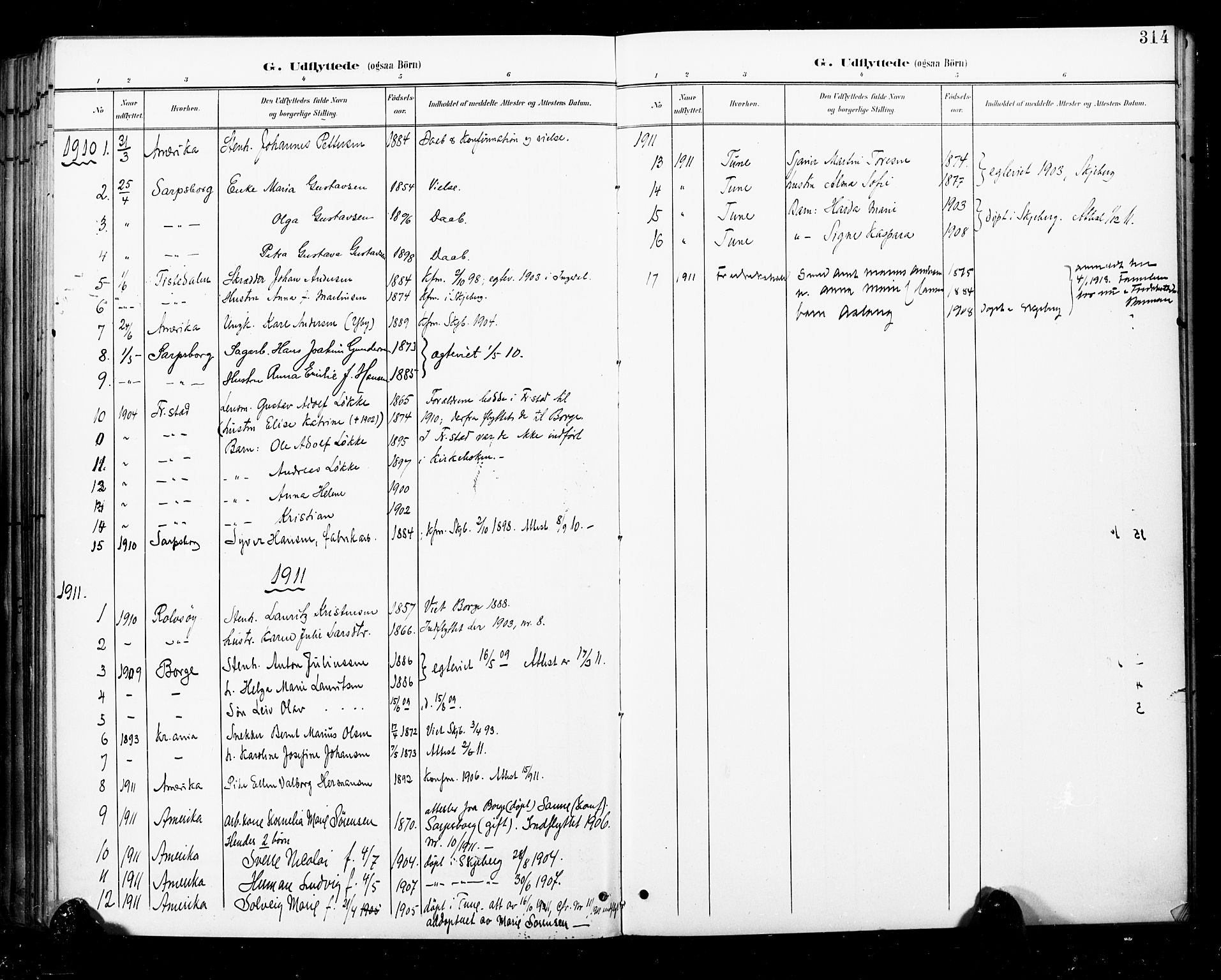 Skjeberg prestekontor Kirkebøker, SAO/A-10923/F/Fa/L0010: Parish register (official) no. I 10, 1898-1911, p. 314