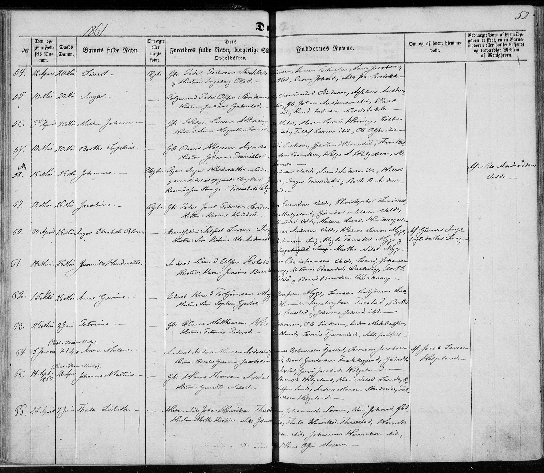Avaldsnes sokneprestkontor, SAST/A -101851/H/Ha/Haa/L0010: Parish register (official) no. A 10, 1857-1876, p. 52