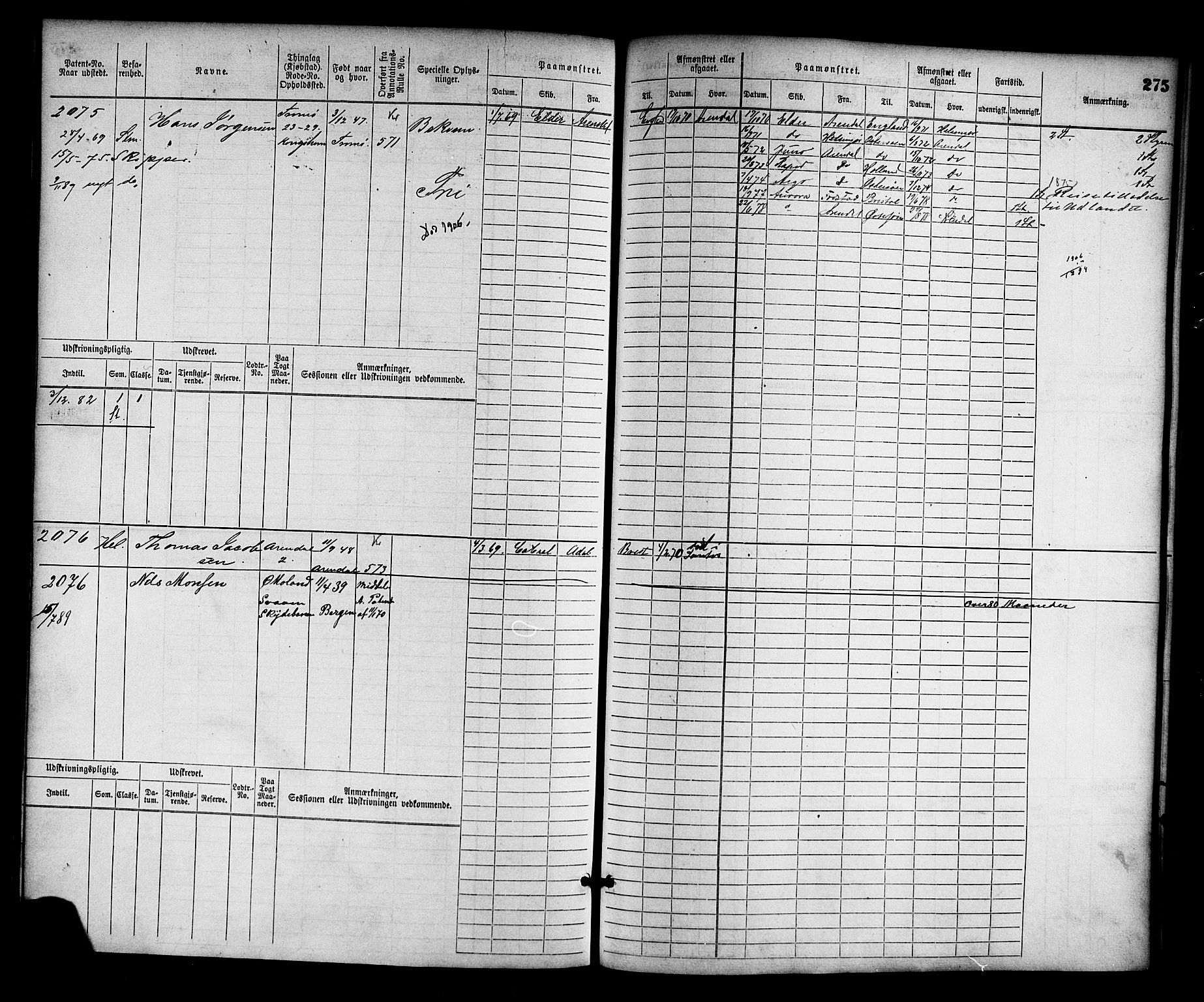 Arendal mønstringskrets, AV/SAK-2031-0012/F/Fb/L0012: Hovedrulle nr 1529-2290, S-10, 1868-1885, p. 285