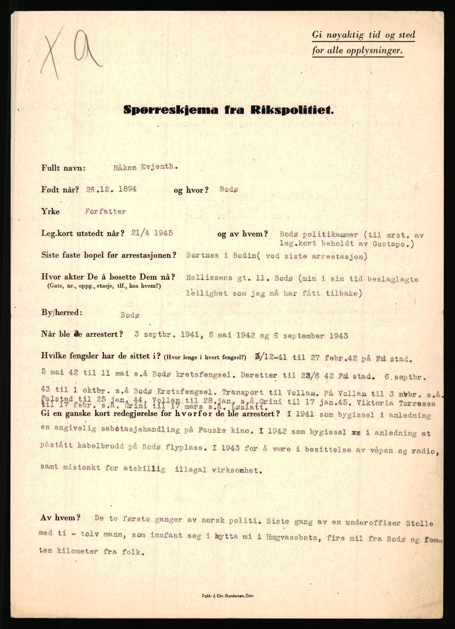 Rikspolitisjefen, AV/RA-S-1560/L/L0004: Eriksen, Alf - Geving, Øivind, 1940-1945, p. 299