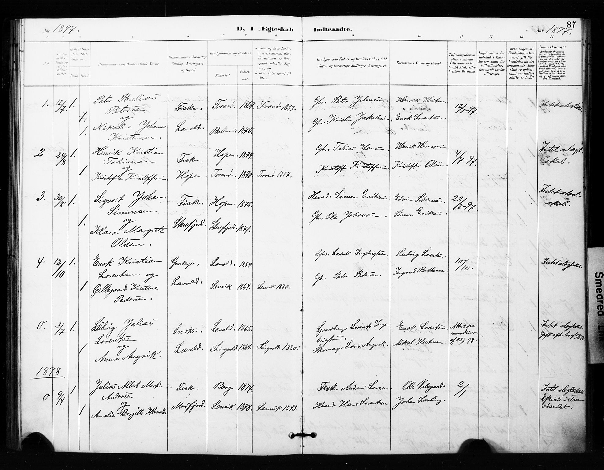 Berg sokneprestkontor, AV/SATØ-S-1318/G/Ga/Gaa/L0005kirke: Parish register (official) no. 5, 1894-1905, p. 87