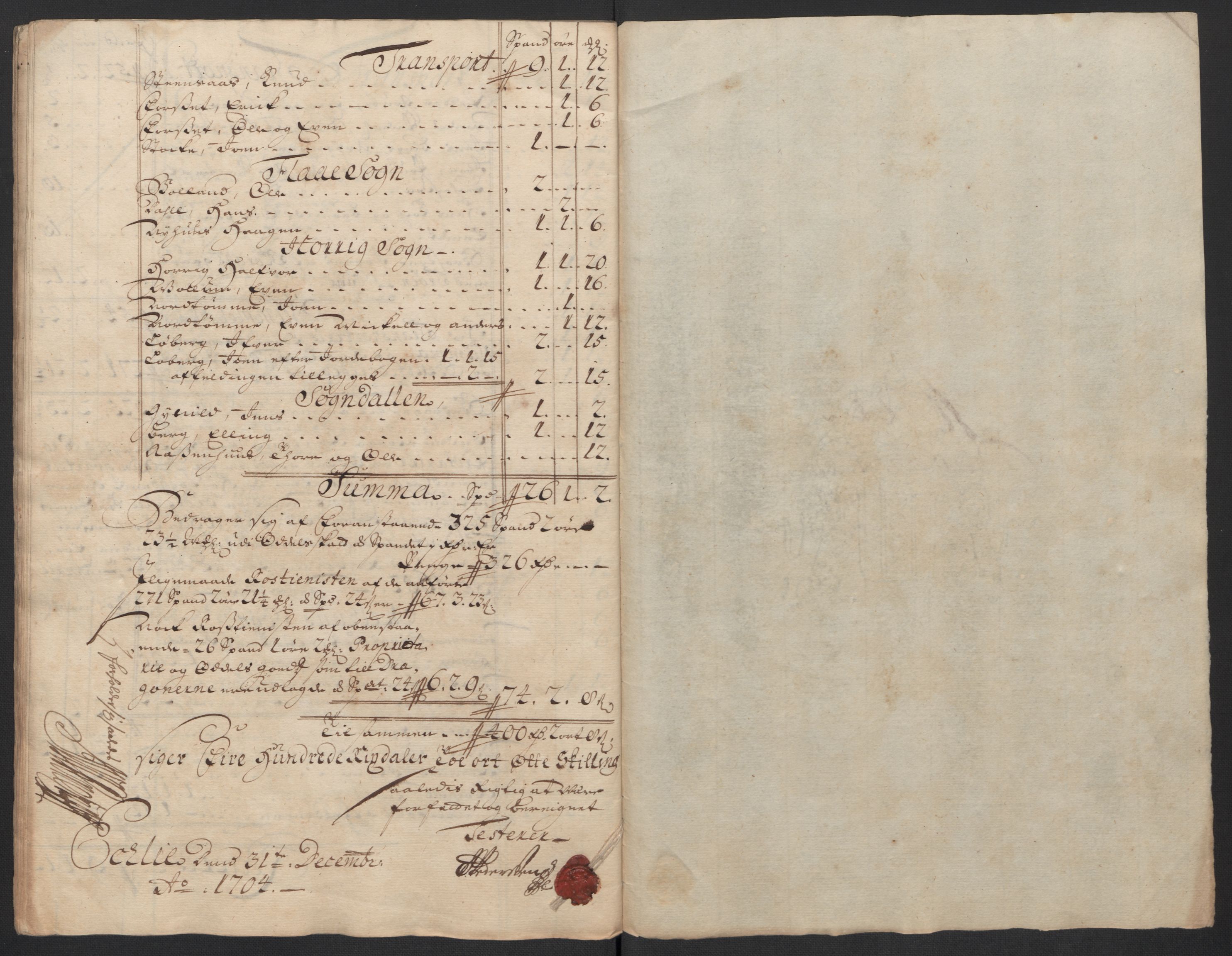 Rentekammeret inntil 1814, Reviderte regnskaper, Fogderegnskap, AV/RA-EA-4092/R60/L3954: Fogderegnskap Orkdal og Gauldal, 1704, p. 433