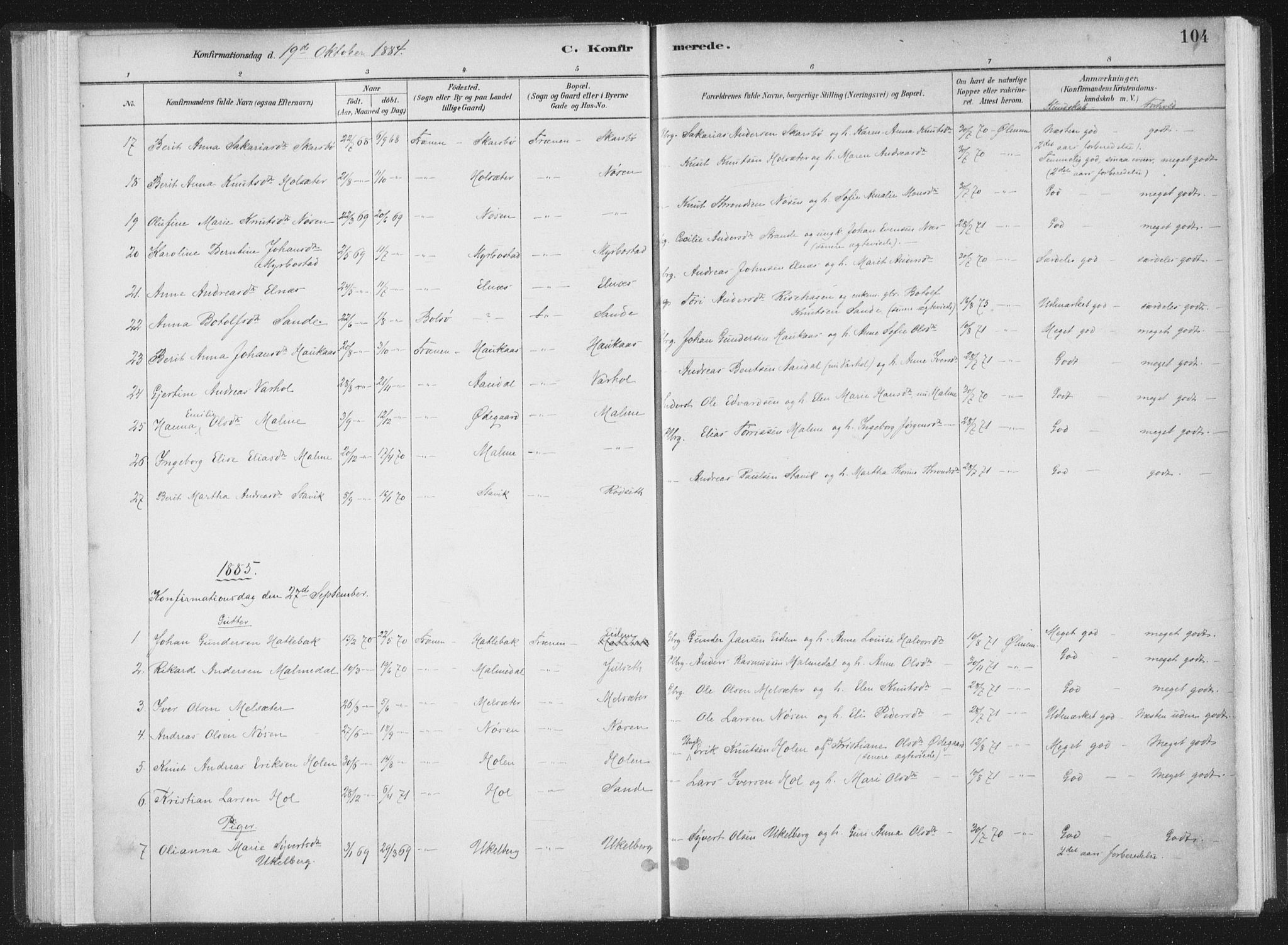 Ministerialprotokoller, klokkerbøker og fødselsregistre - Møre og Romsdal, AV/SAT-A-1454/564/L0740: Parish register (official) no. 564A01, 1880-1899, p. 104