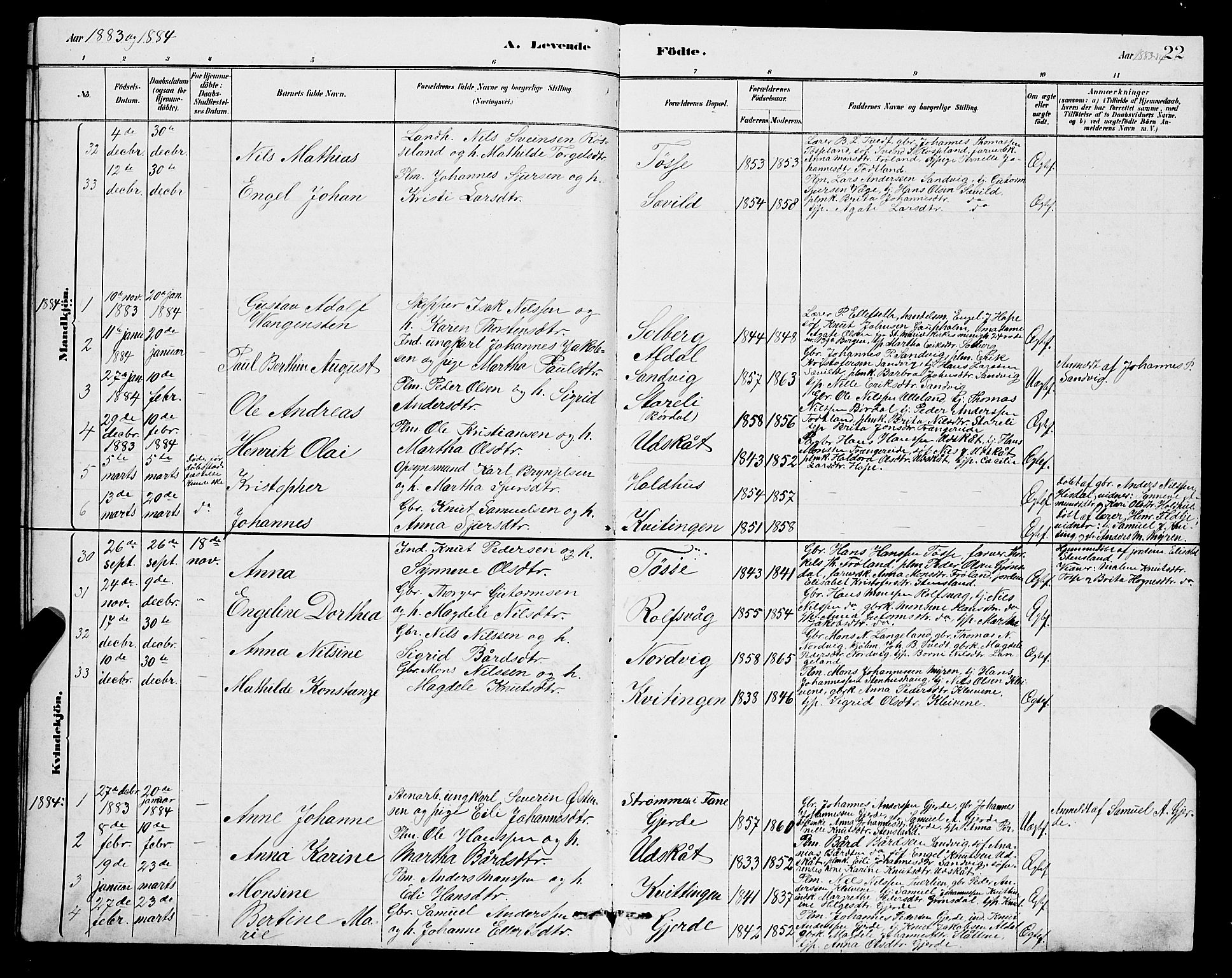 Samnanger Sokneprestembete, SAB/A-77501/H/Hab: Parish register (copy) no. A 2, 1879-1897, p. 22