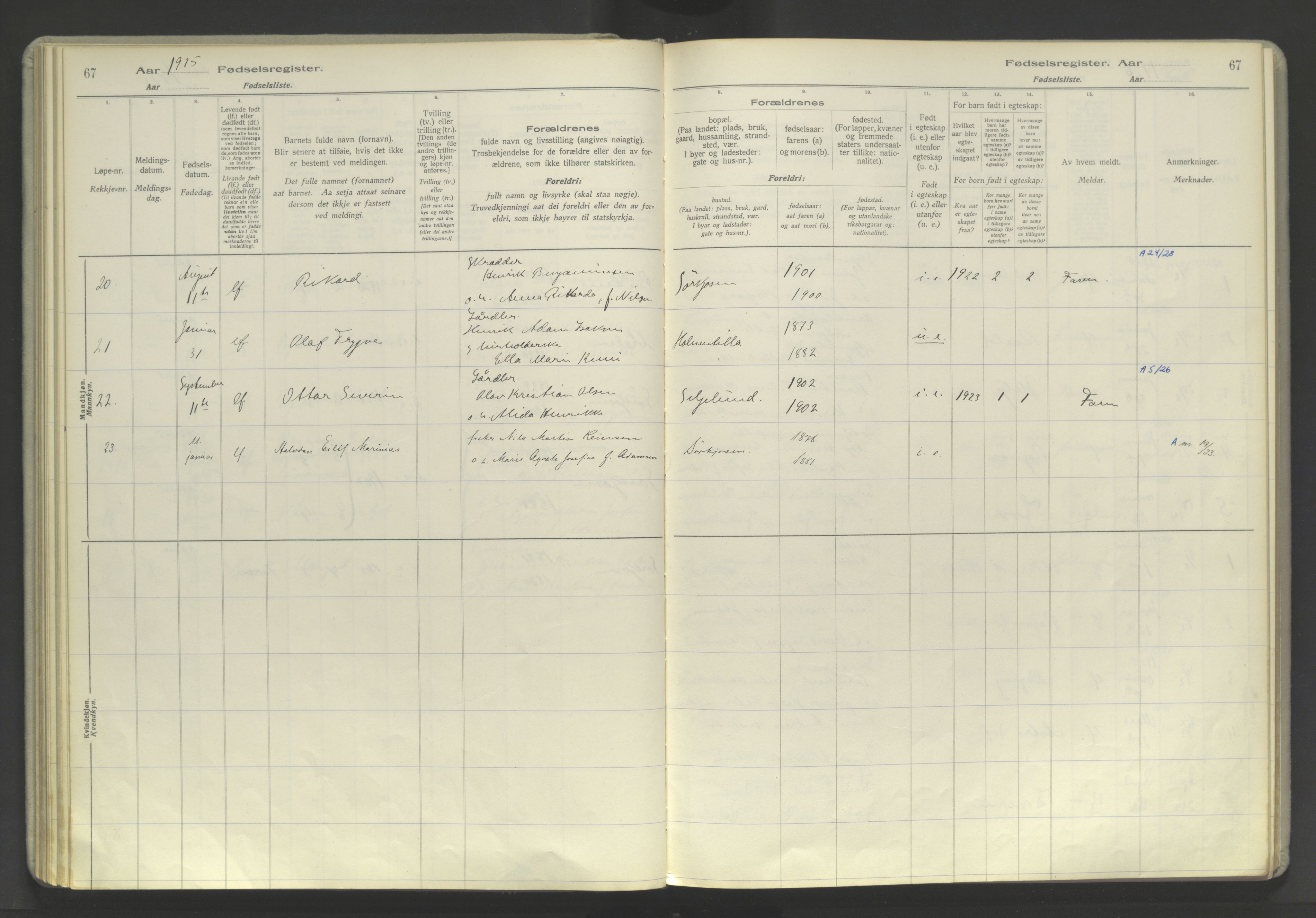 Skjervøy sokneprestkontor, AV/SATØ-S-1300/I/Ia/L0060: Birth register no. 60, 1916-1947, p. 67