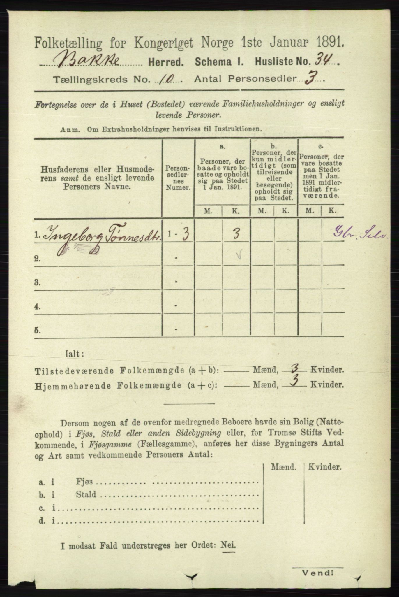 RA, 1891 census for 1045 Bakke, 1891, p. 1998