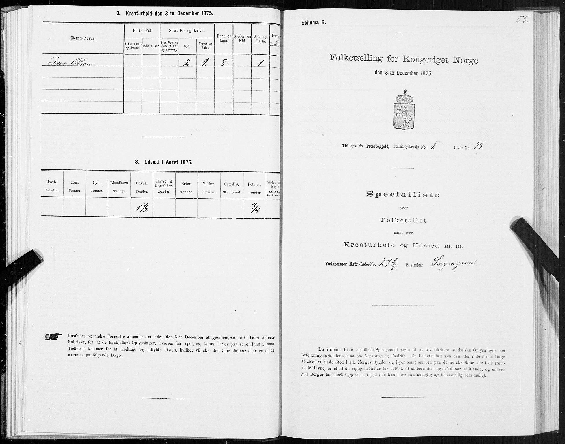 SAT, 1875 census for 1560P Tingvoll, 1875, p. 1055