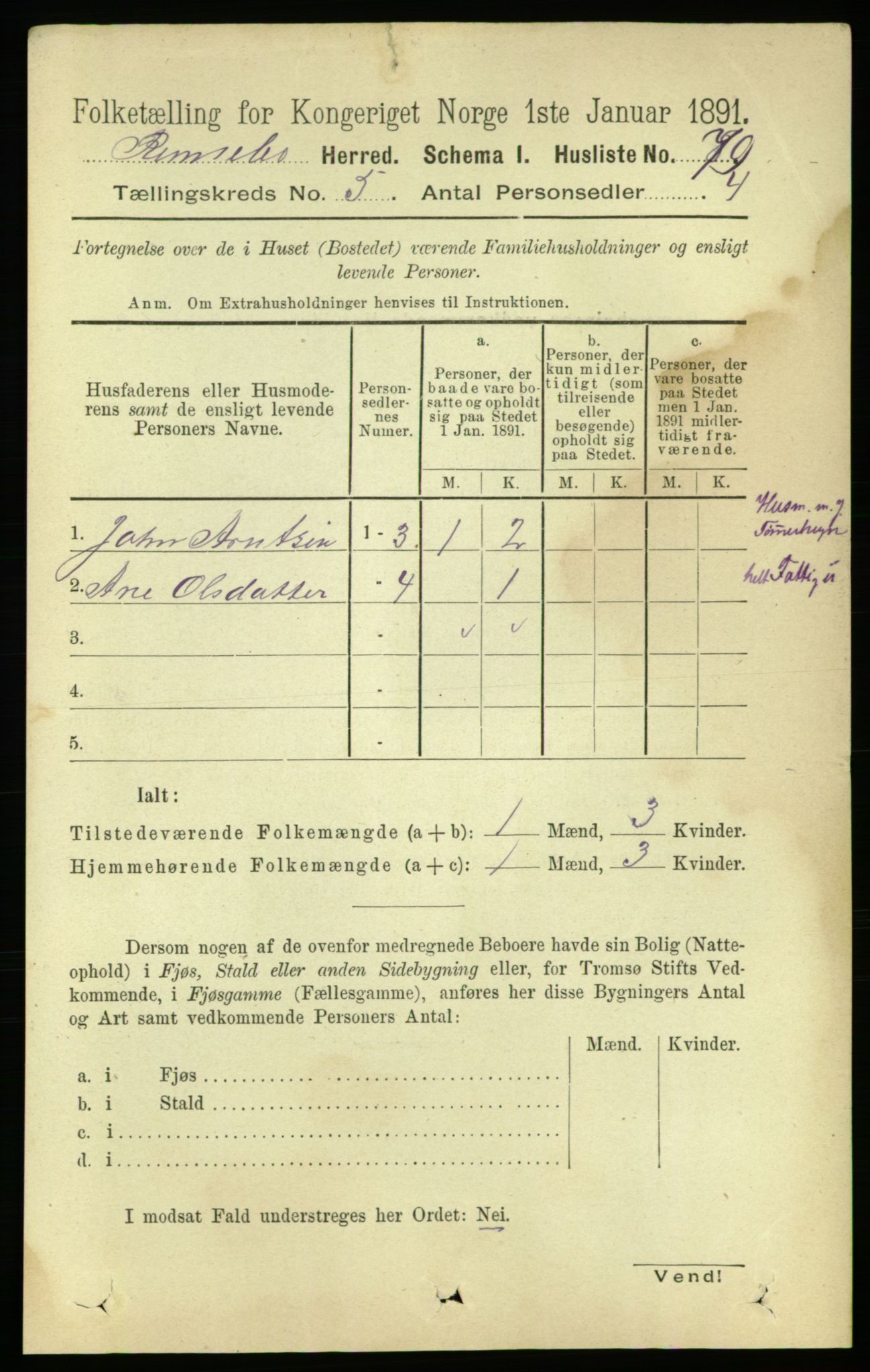 RA, 1891 census for 1635 Rennebu, 1891, p. 2640