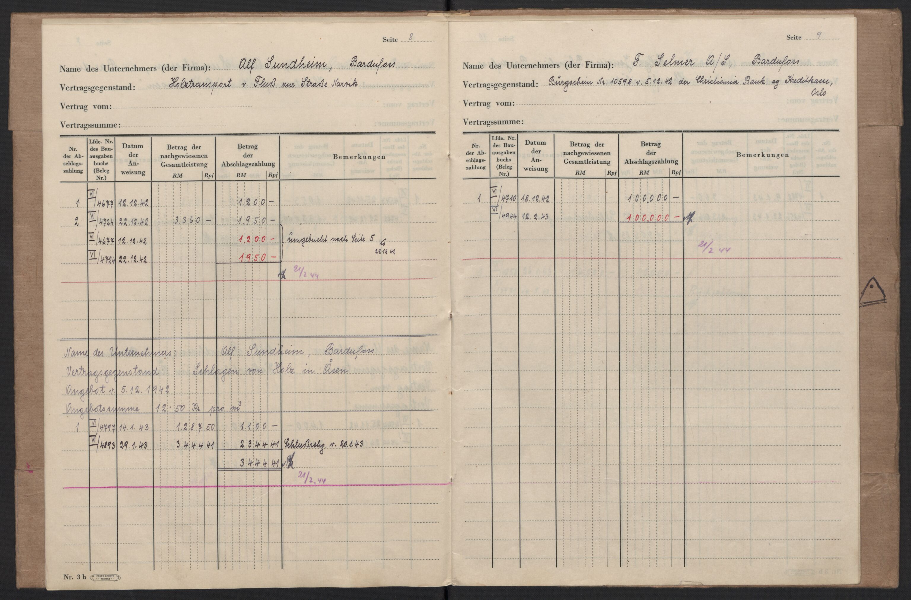 Tyske arkiver, Organisation Todt (OT), Einsatzgruppe Wiking, AV/RA-RAFA-2188/2/F/Fg/Fgb/L0005: Bltg. L.W. Bardufoss: Diverse regnskapsbøker, 1940