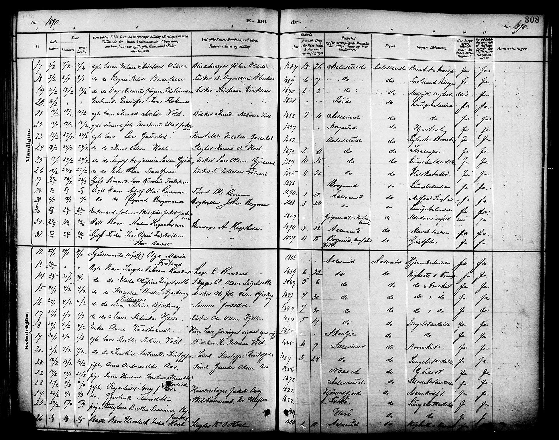 Ministerialprotokoller, klokkerbøker og fødselsregistre - Møre og Romsdal, AV/SAT-A-1454/529/L0455: Parish register (official) no. 529A05, 1885-1893, p. 308