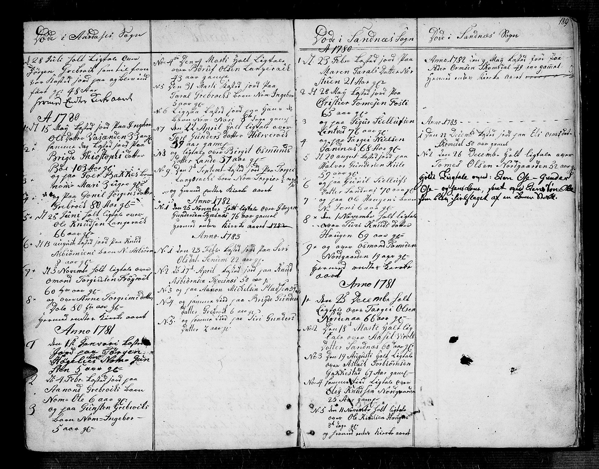 Bygland sokneprestkontor, SAK/1111-0006/F/Fa/Fab/L0002: Parish register (official) no. A 2, 1766-1816, p. 189