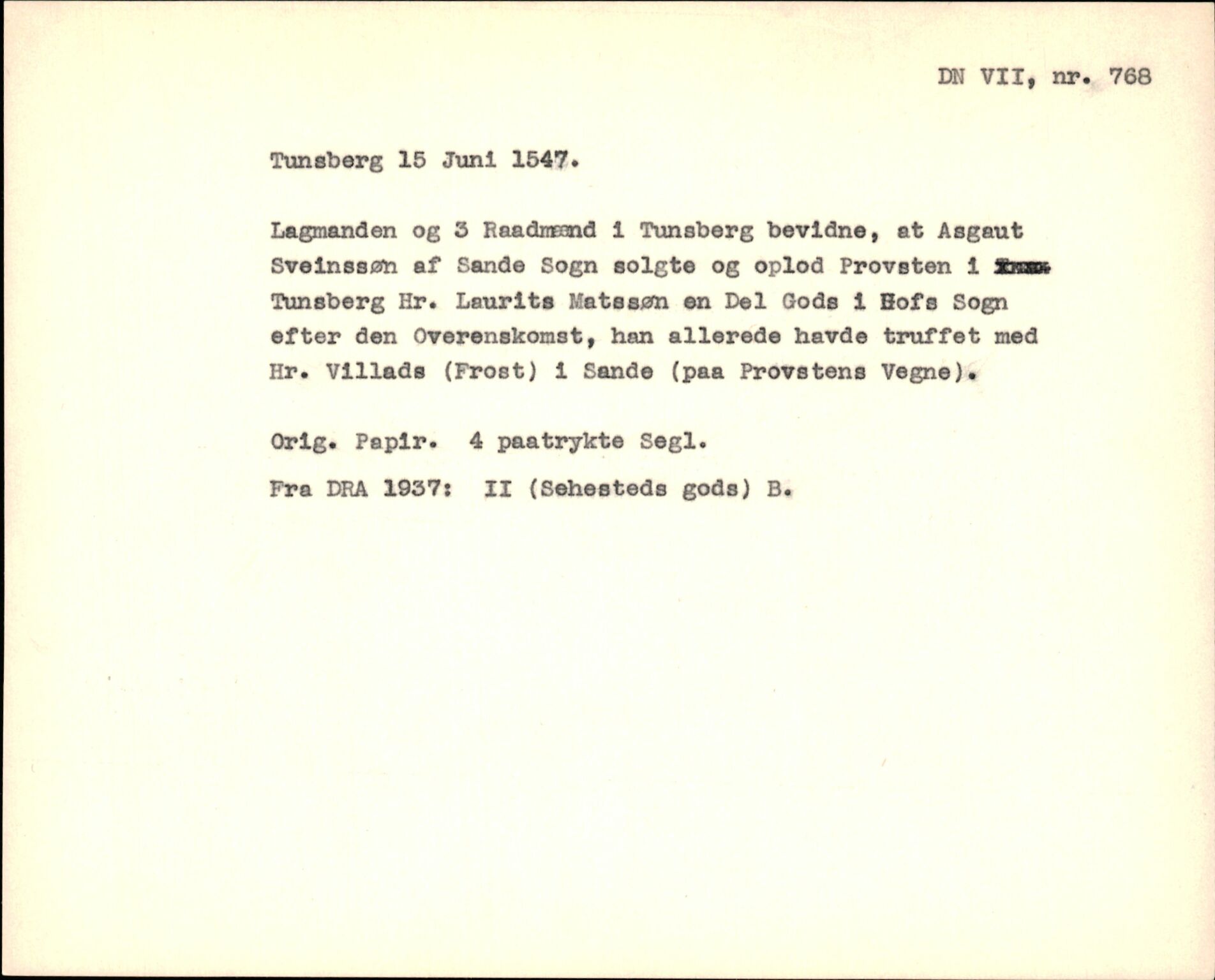 Riksarkivets diplomsamling, AV/RA-EA-5965/F35/F35f/L0001: Regestsedler: Diplomer fra DRA 1937 og 1996, p. 513