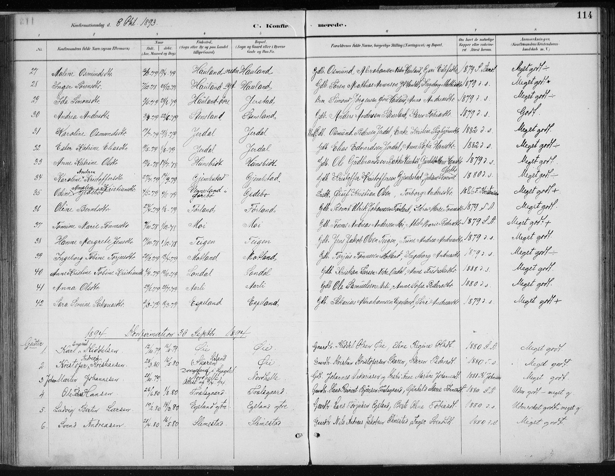 Kvinesdal sokneprestkontor, AV/SAK-1111-0026/F/Fa/Fab/L0008: Parish register (official) no. A 8, 1886-1897, p. 114