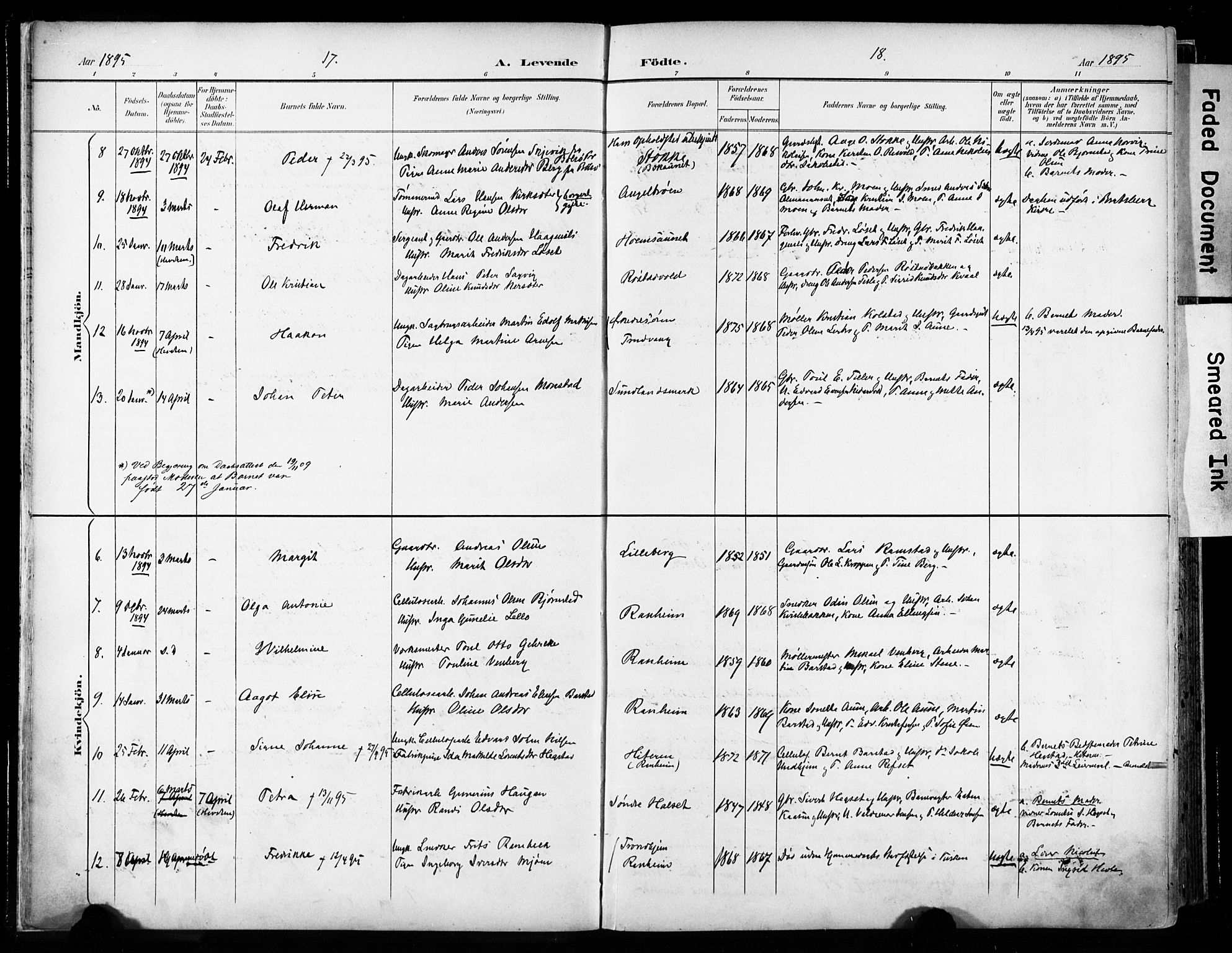 Ministerialprotokoller, klokkerbøker og fødselsregistre - Sør-Trøndelag, AV/SAT-A-1456/606/L0301: Parish register (official) no. 606A16, 1894-1907, p. 17-18